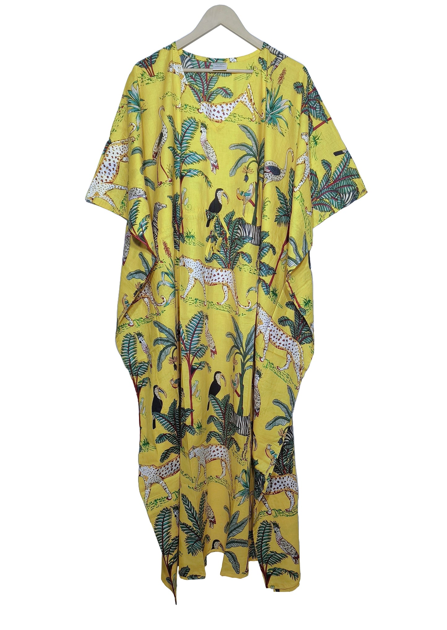 Handicraft Trend Monkey Print Beach Dress 100% Cotton Maxi cover up Sleepwear Women Hippie Caftan Dress