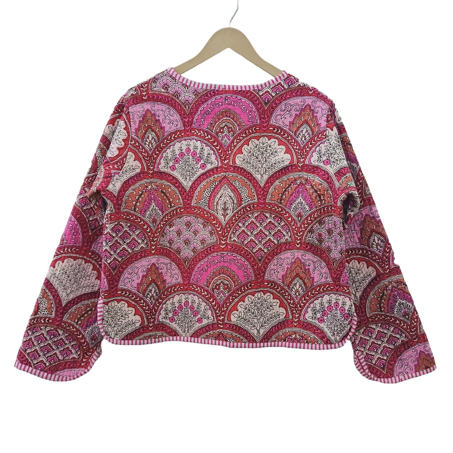 Lightweight Cotton Abstract Print Floral Pink Quilted Short Jacket Women Biker Jacket Perfect for Winter wear Handicraft Trend