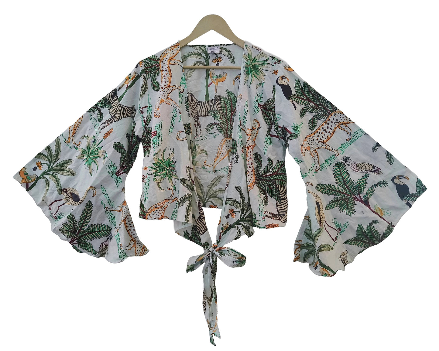 Indian Jungle Ethnic Cotton 70' Retro Bell Sleeves Black Women Beach Crop Top
