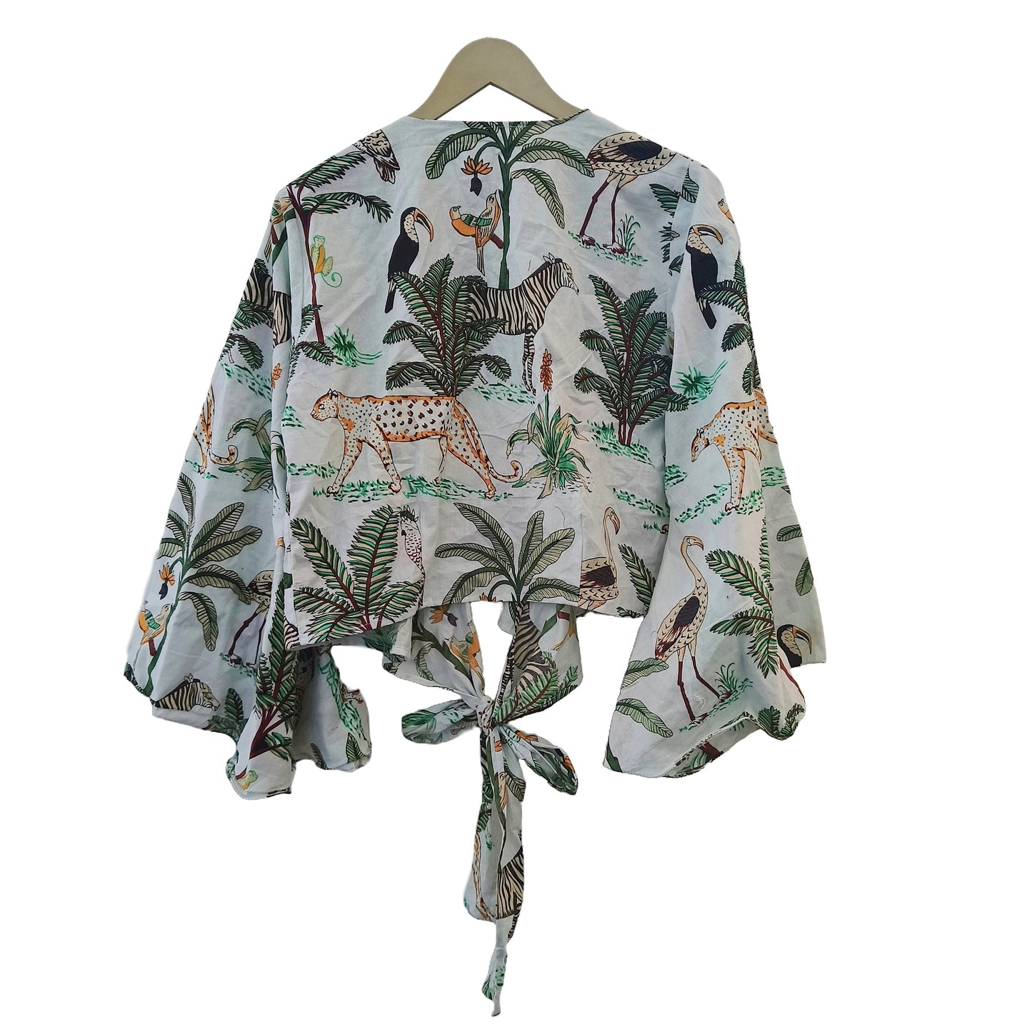 Indian Jungle Ethnic Cotton 70' Retro Bell Sleeves Black Women Beach Crop Top