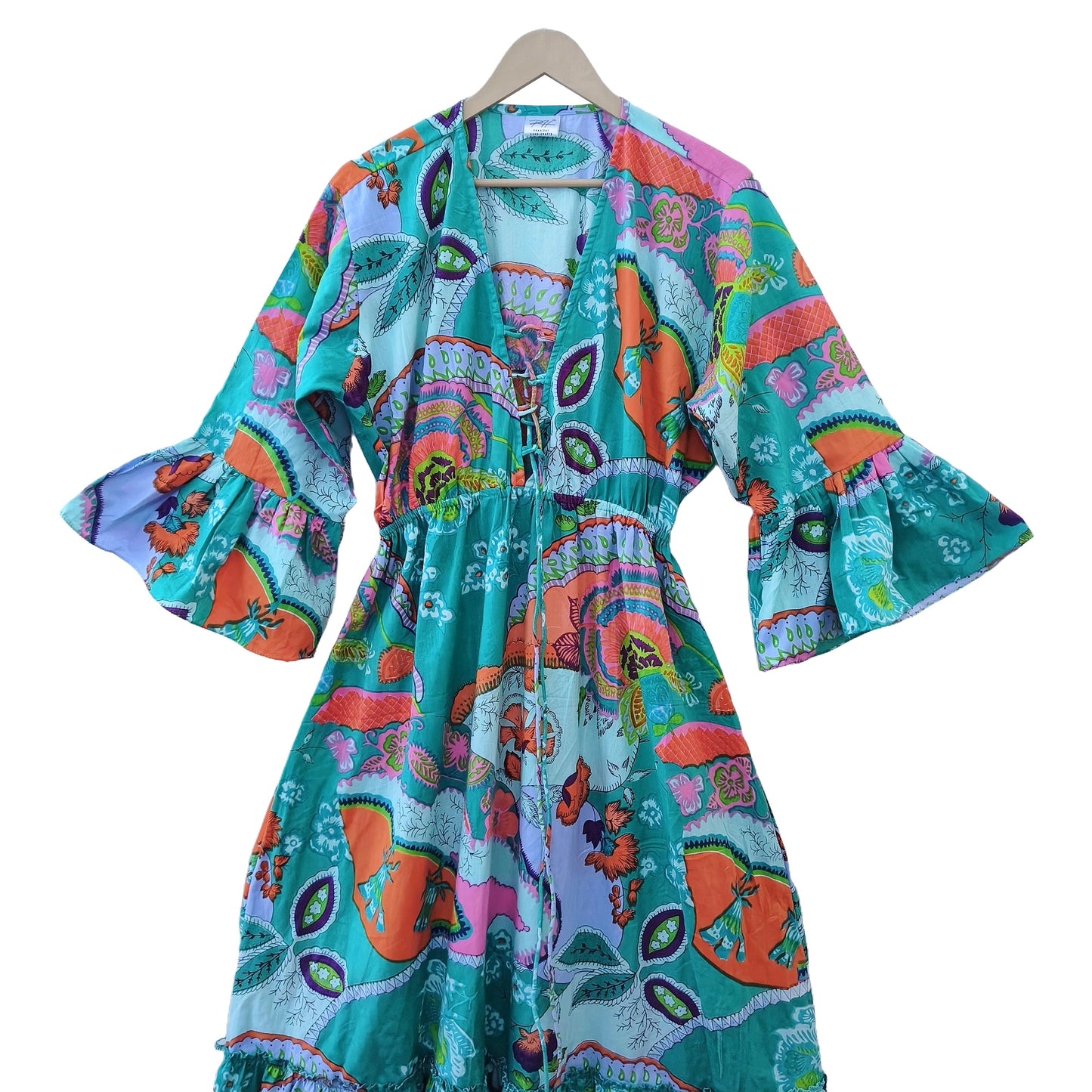 Indian Cotton Israel Print Maxi beach Cover up Hippie Summer Party Wear Dress
