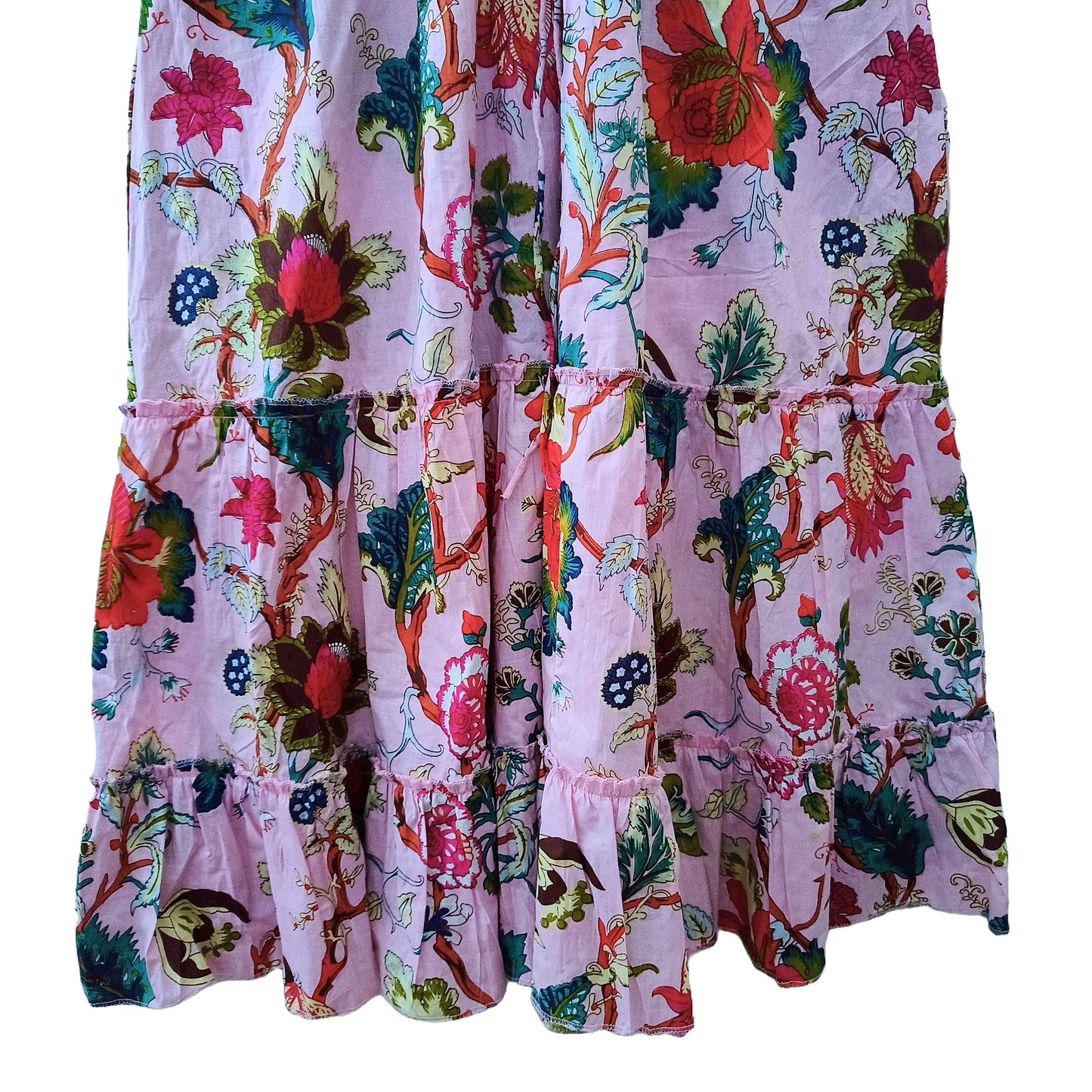 Indian Cotton Floral Print beach Cover up Pink Blouson Summer Party Wear Dress