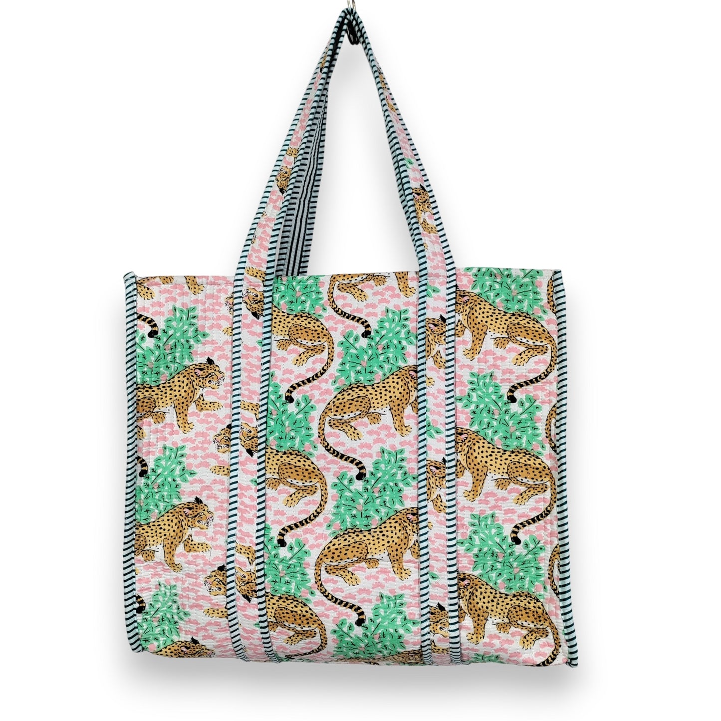 Women Cotton Baagh Tiger Printed Shopping Grocery & Beach Quilted Bag Shoulder Travel Tote Bag Gift for Her