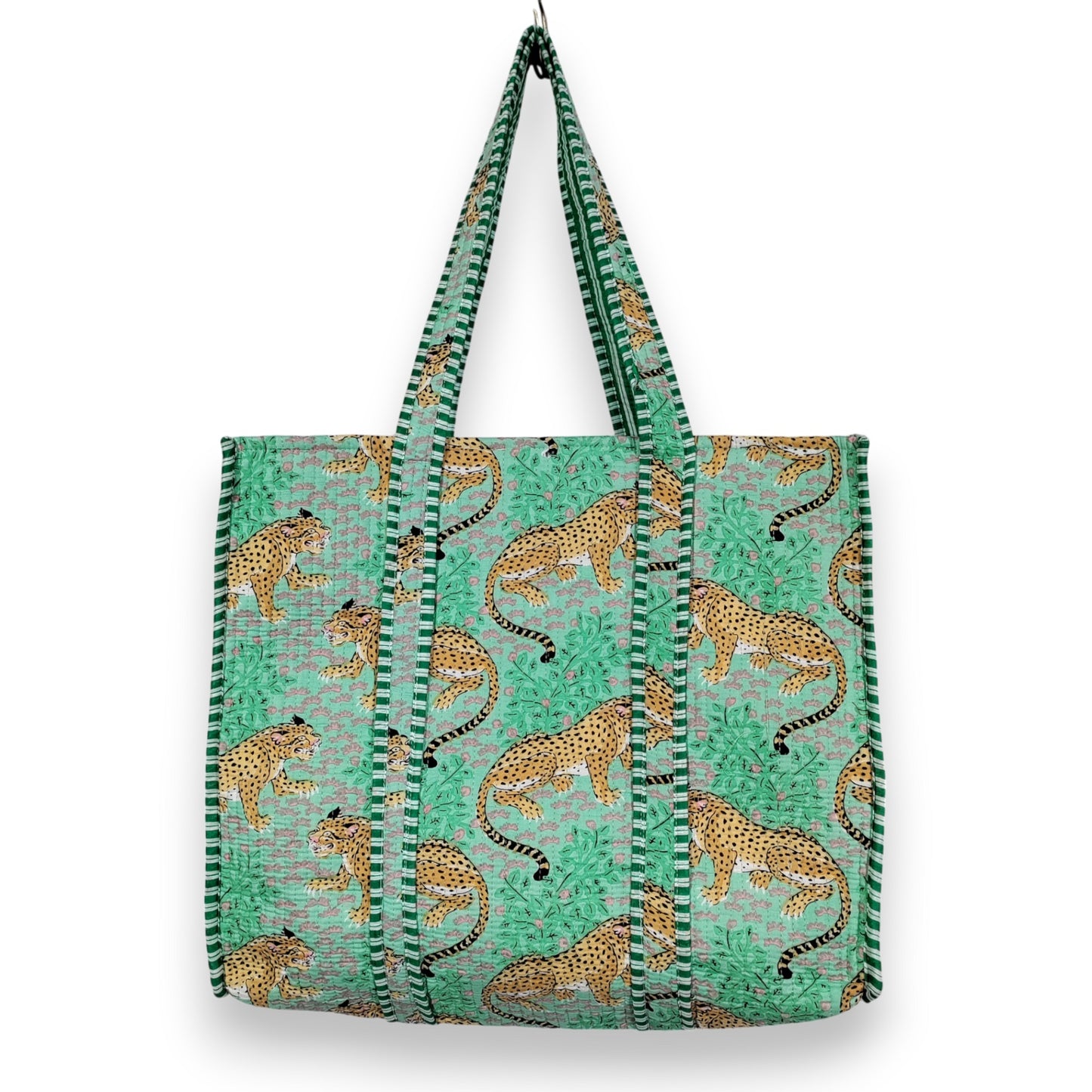 Women Cotton Baagh Tiger Printed Shopping Grocery & Beach Quilted Bag Shoulder Travel Tote Bag Gift for Her