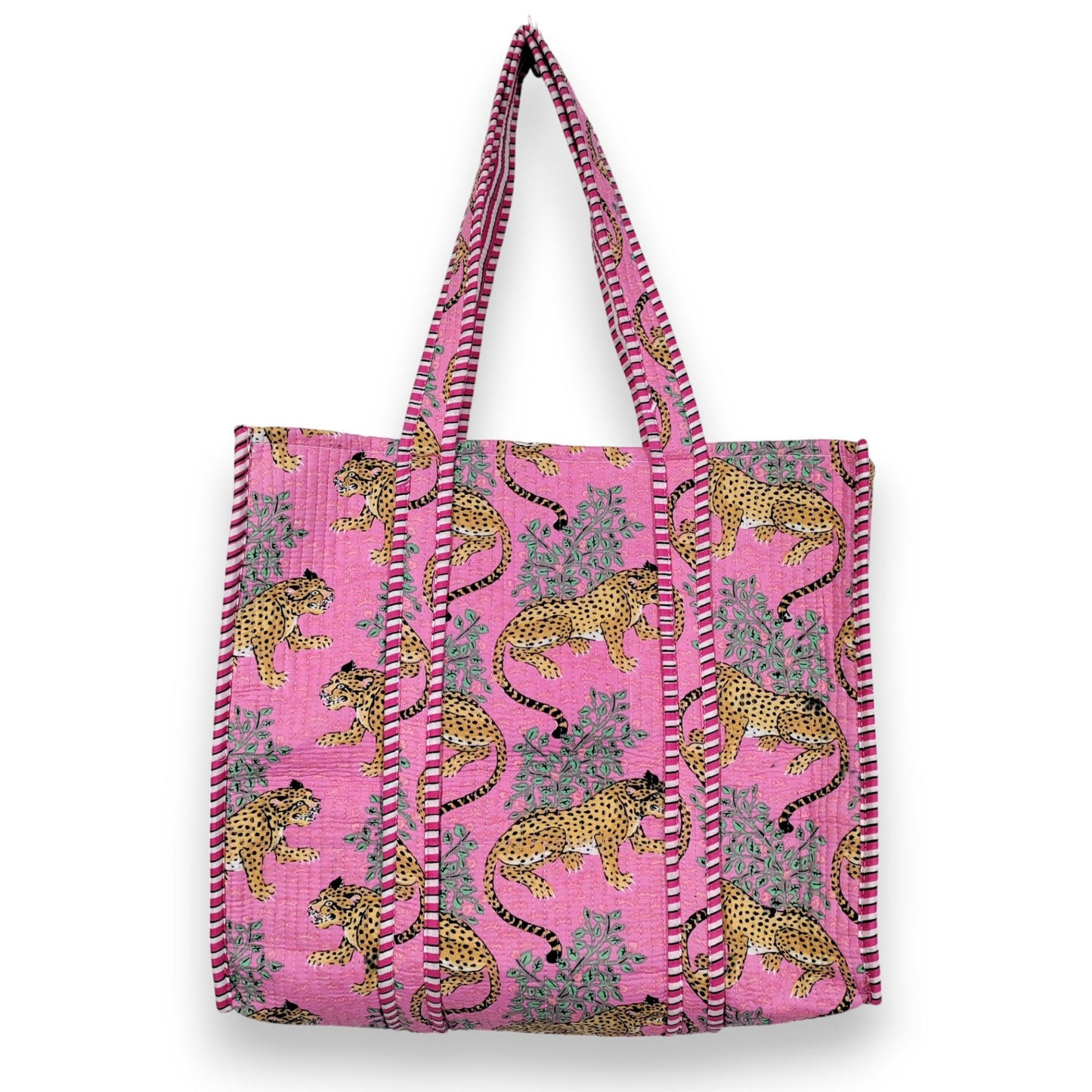 Women Cotton Baagh Tiger Printed Shopping Grocery & Beach Quilted Bag Shoulder Travel Tote Bag Gift for Her