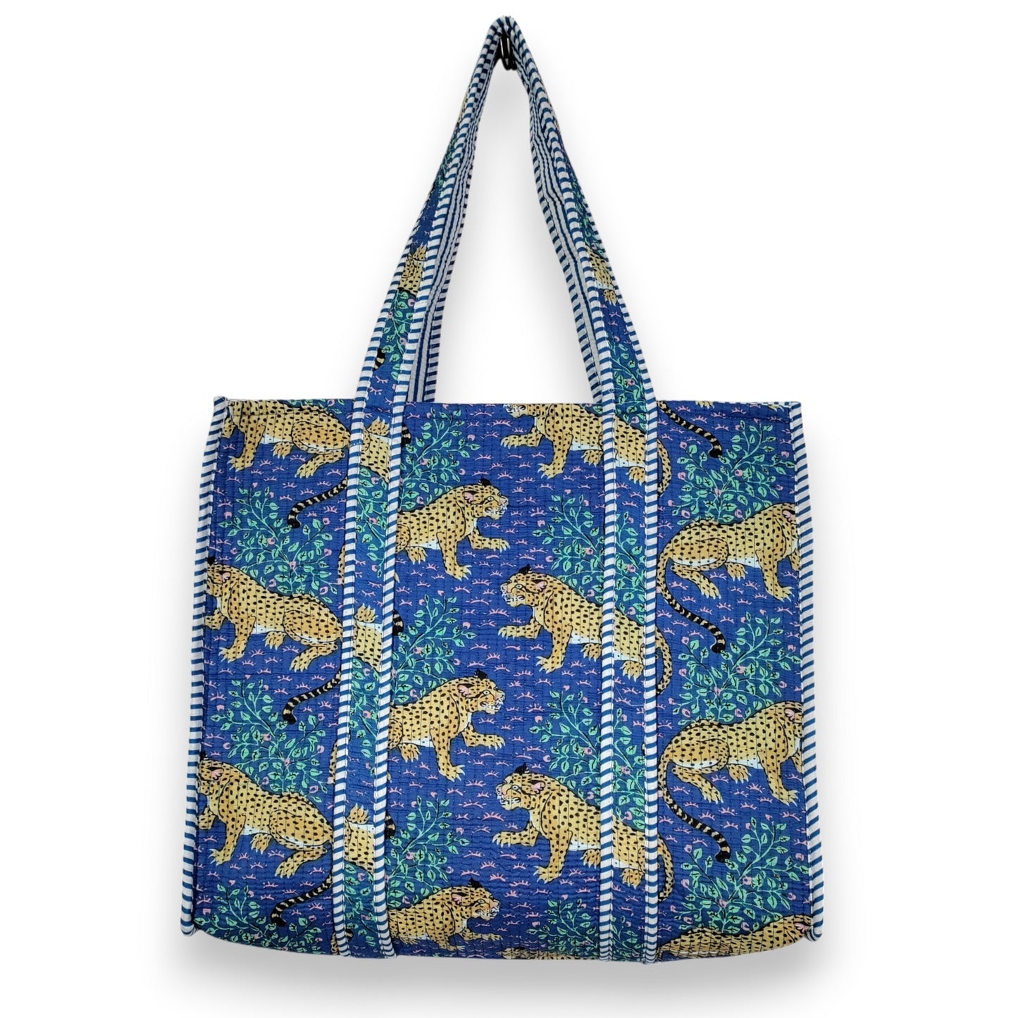 Women Cotton Baagh Tiger Printed Shopping Grocery & Beach Quilted Bag Shoulder Travel Tote Bag Gift for Her