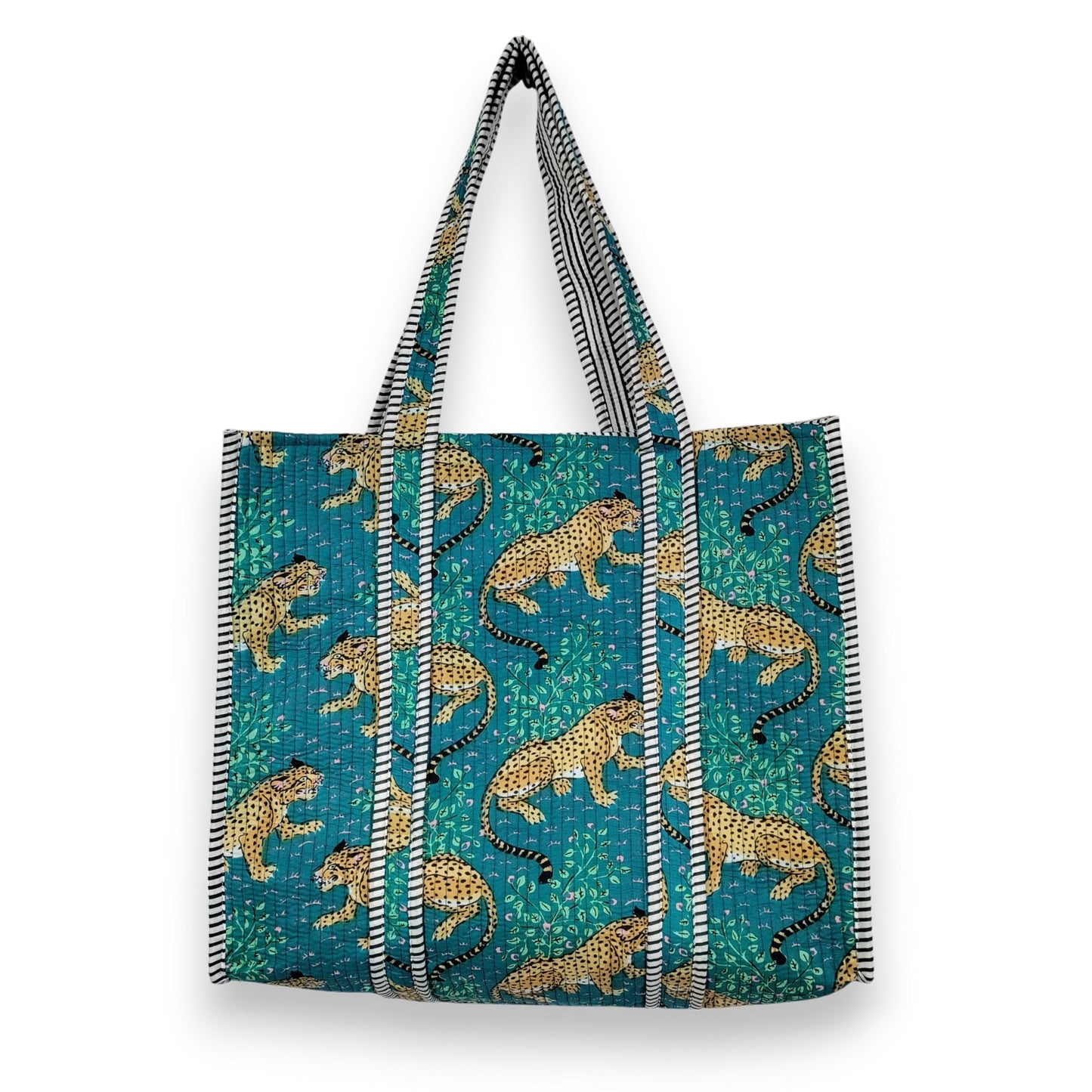 Women Cotton Baagh Tiger Printed Shopping Grocery & Beach Quilted Bag Shoulder Travel Tote Bag Gift for Her