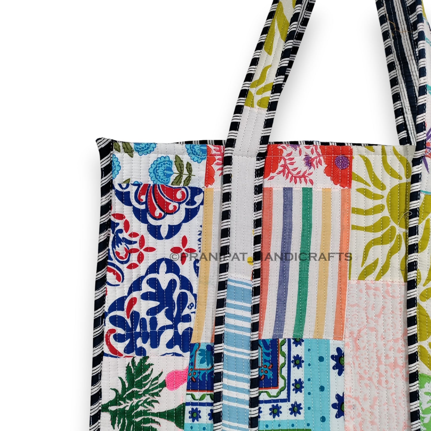 Women Cotton White Multi Beach Quilted Bag Shoulder Travel Tote Bag