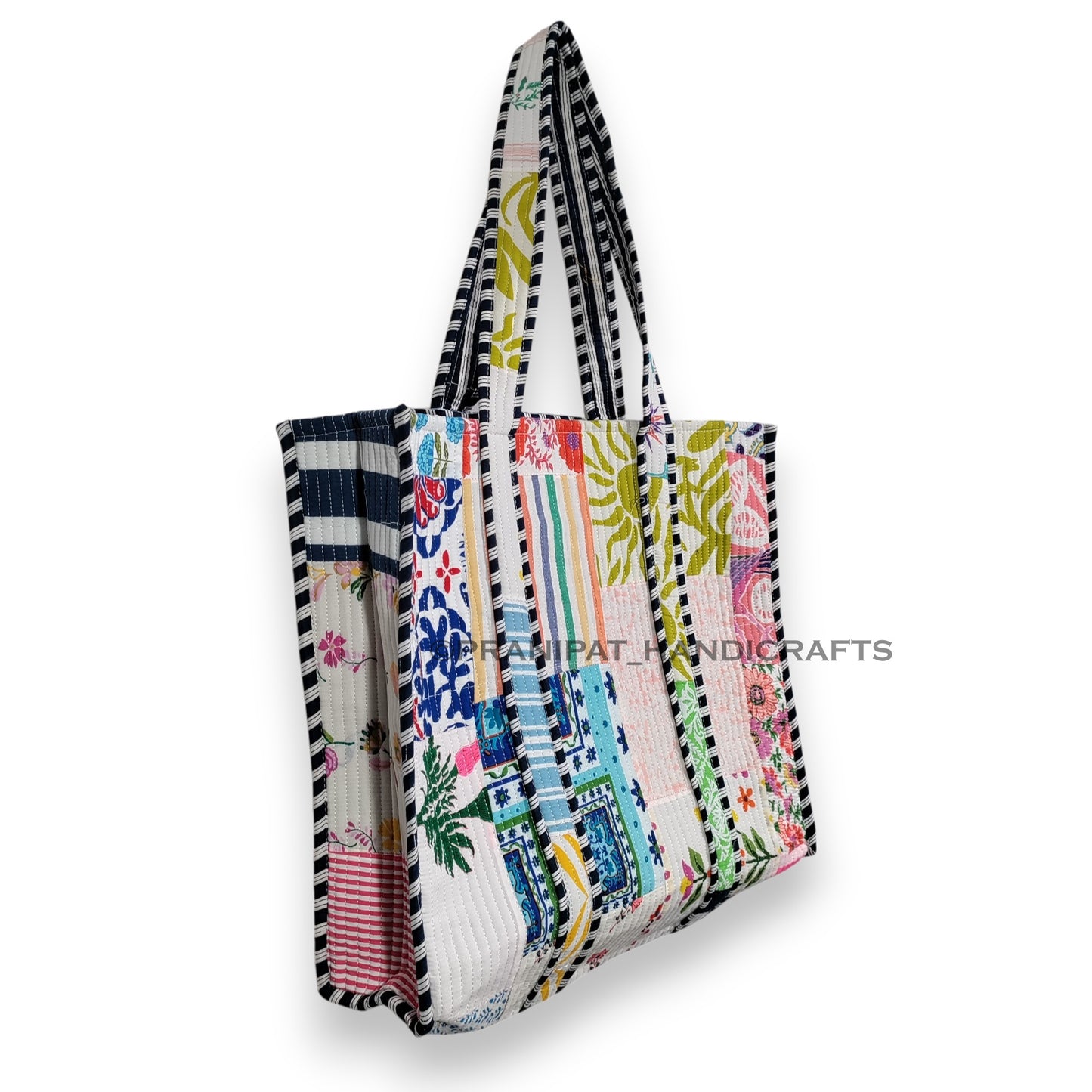 Women Cotton White Multi Beach Quilted Bag Shoulder Travel Tote Bag