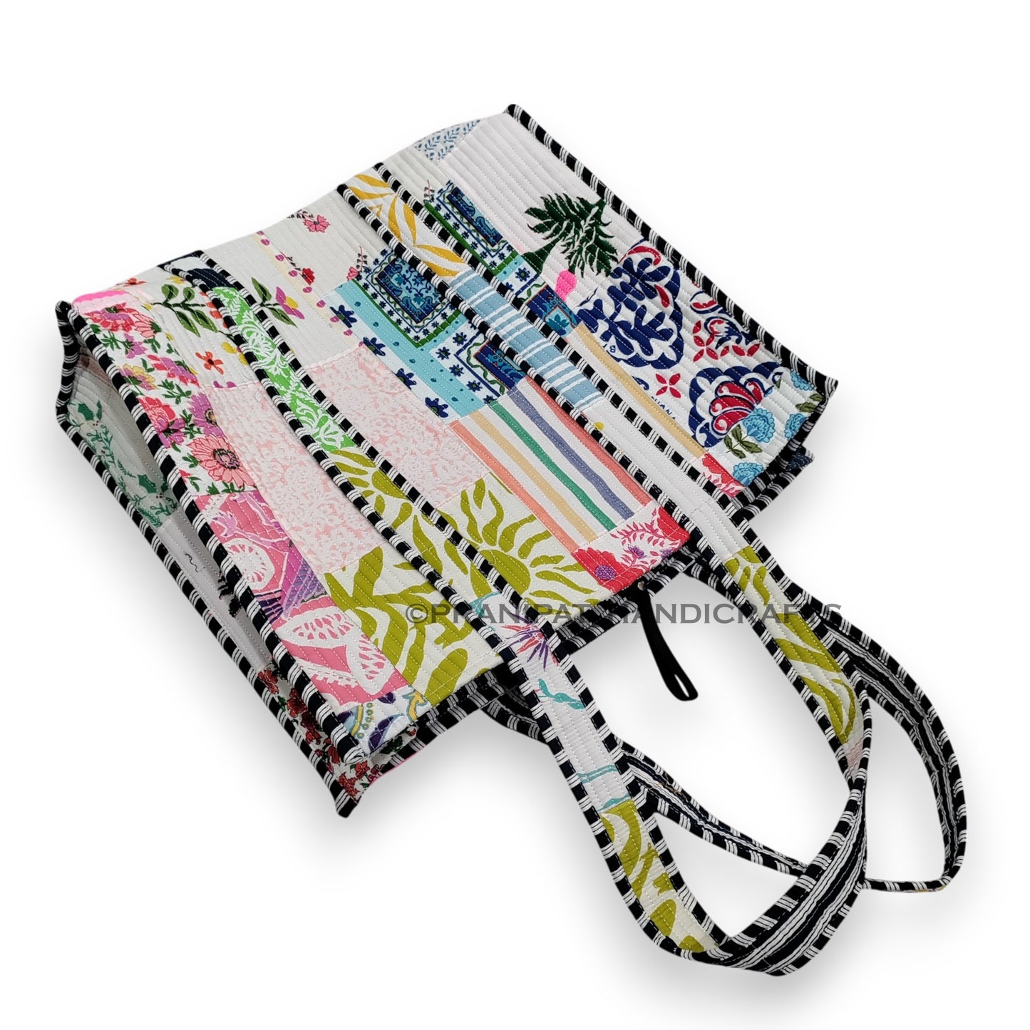 Women Cotton White Multi Beach Quilted Bag Shoulder Travel Tote Bag