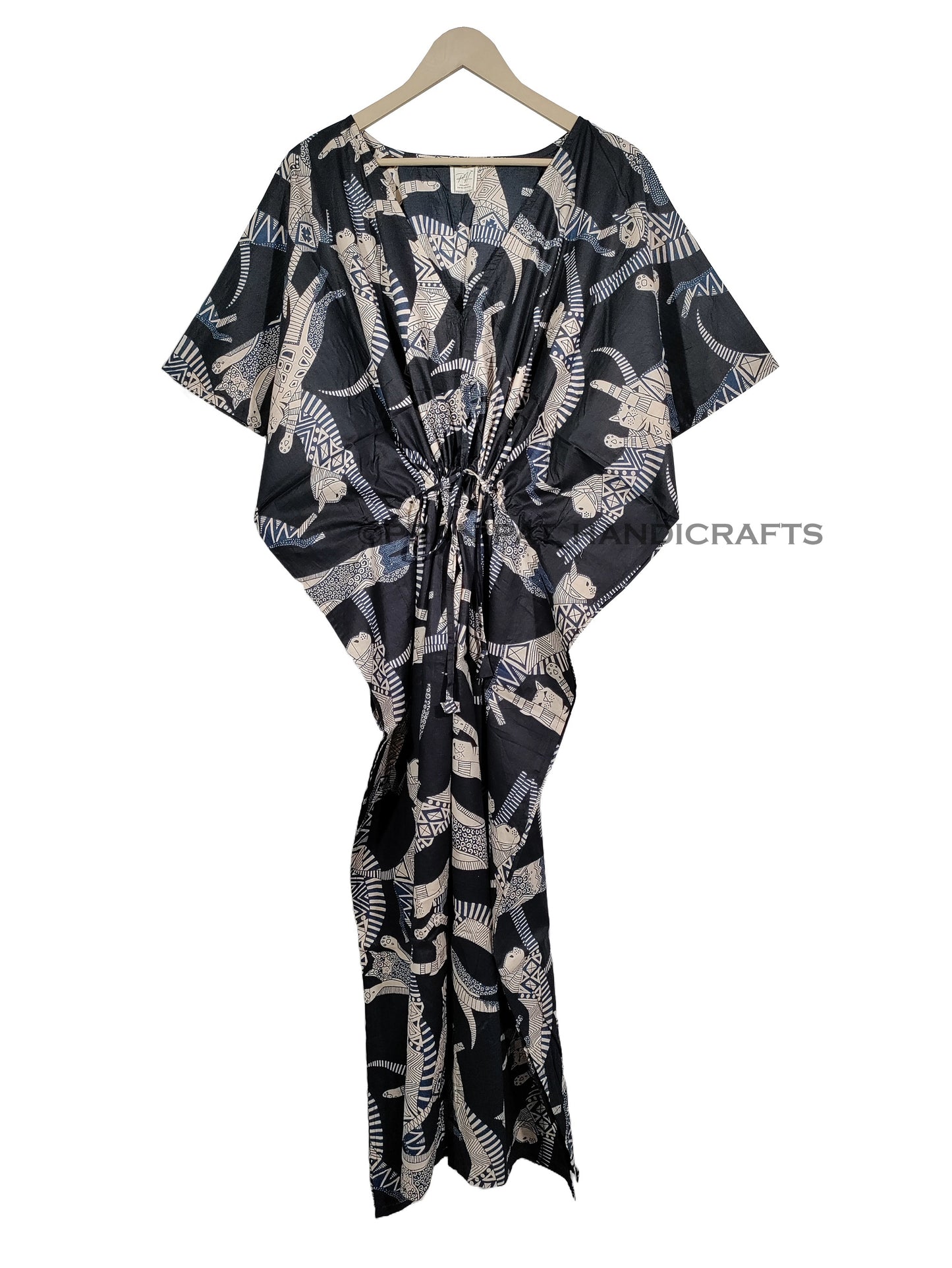 Handicraft Trend Egyptian Cat Print Beach Dress 100% Cotton Maxi cover up Sleepwear Women Hippie Caftan Dress