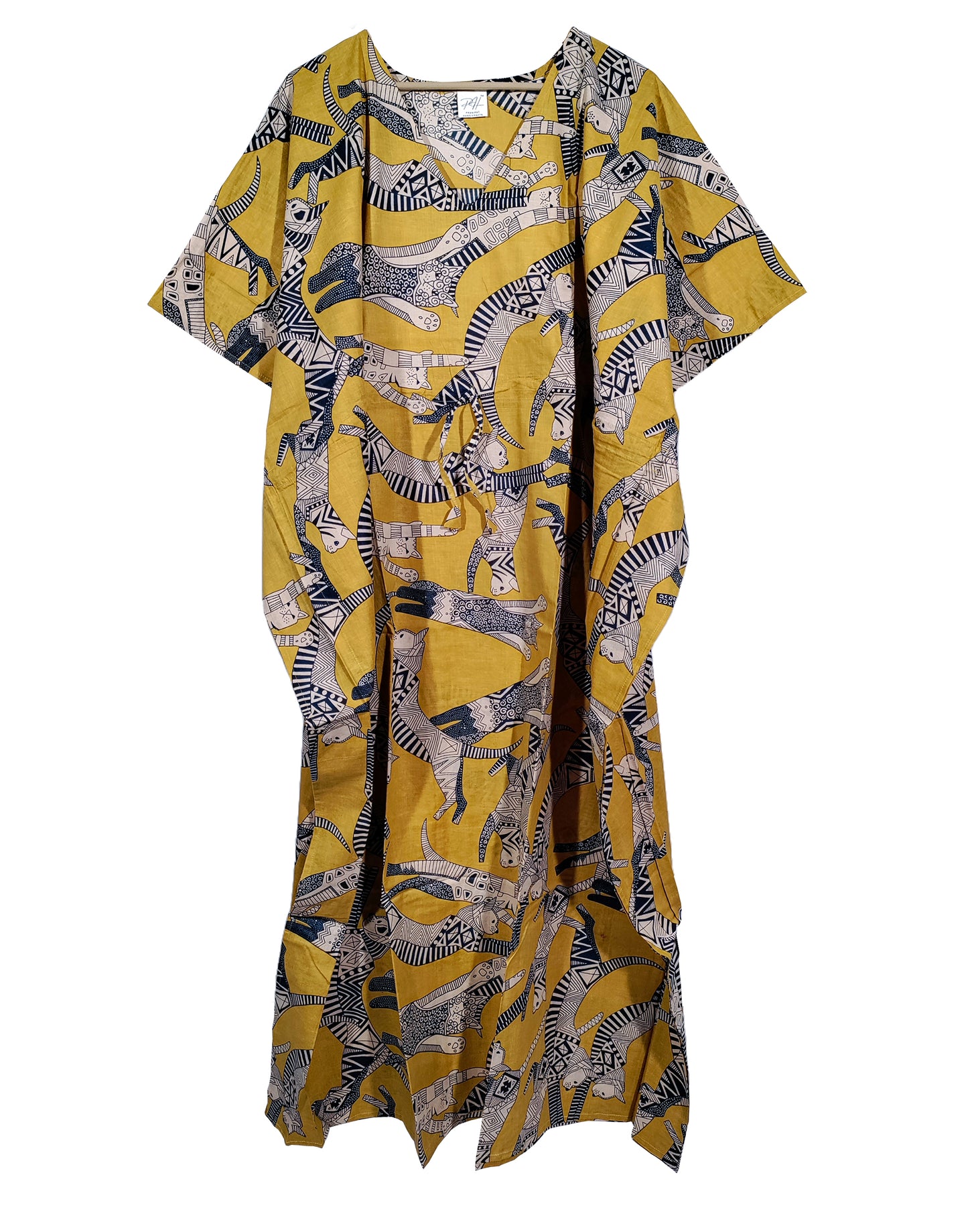 Handicraft Trend Egyptian Cat Print Beach Dress 100% Cotton Maxi cover up Sleepwear Women Hippie Caftan Dress