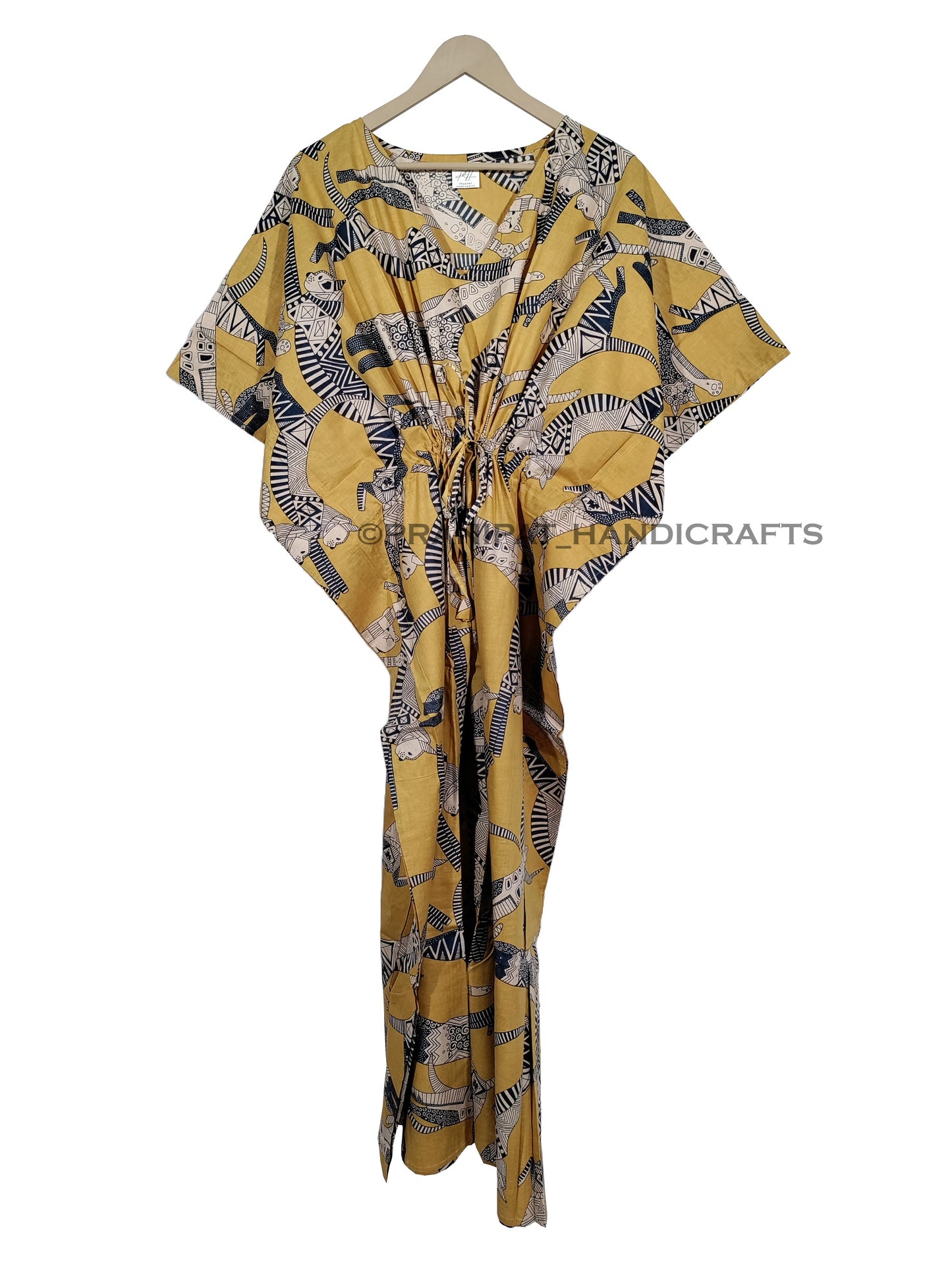 Handicraft Trend Egyptian Cat Print Beach Dress 100% Cotton Maxi cover up Sleepwear Women Hippie Caftan Dress