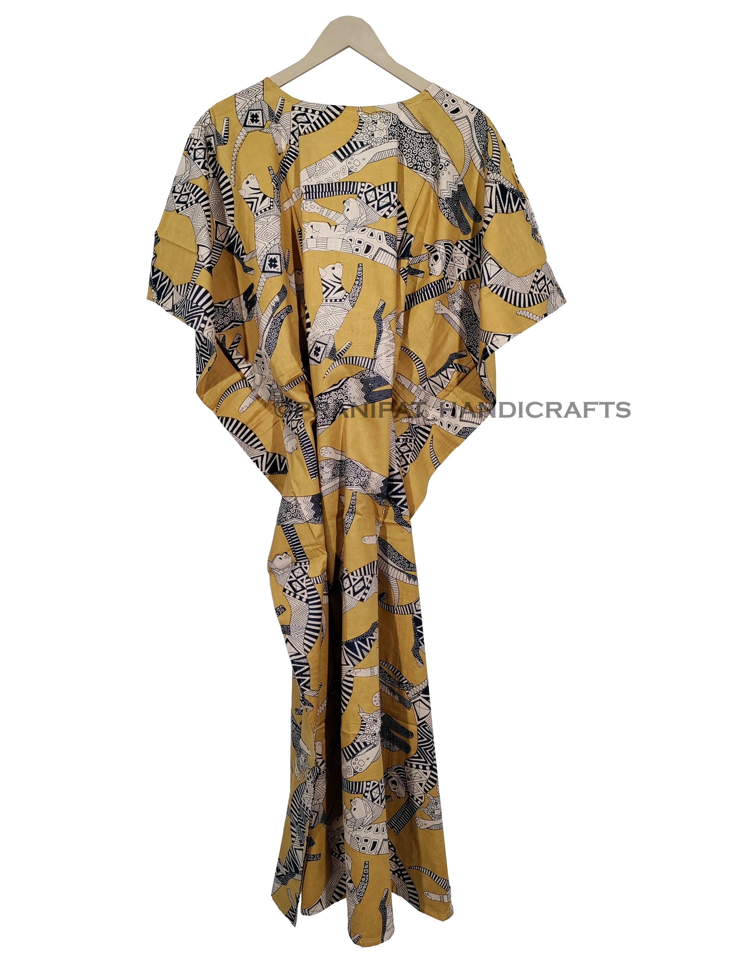 Handicraft Trend Egyptian Cat Print Beach Dress 100% Cotton Maxi cover up Sleepwear Women Hippie Caftan Dress