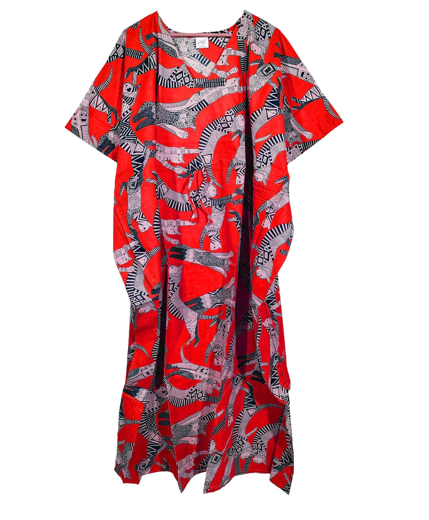 Handicraft Trend Egyptian Cat Print Beach Dress 100% Cotton Maxi cover up Sleepwear Women Hippie Caftan Dress