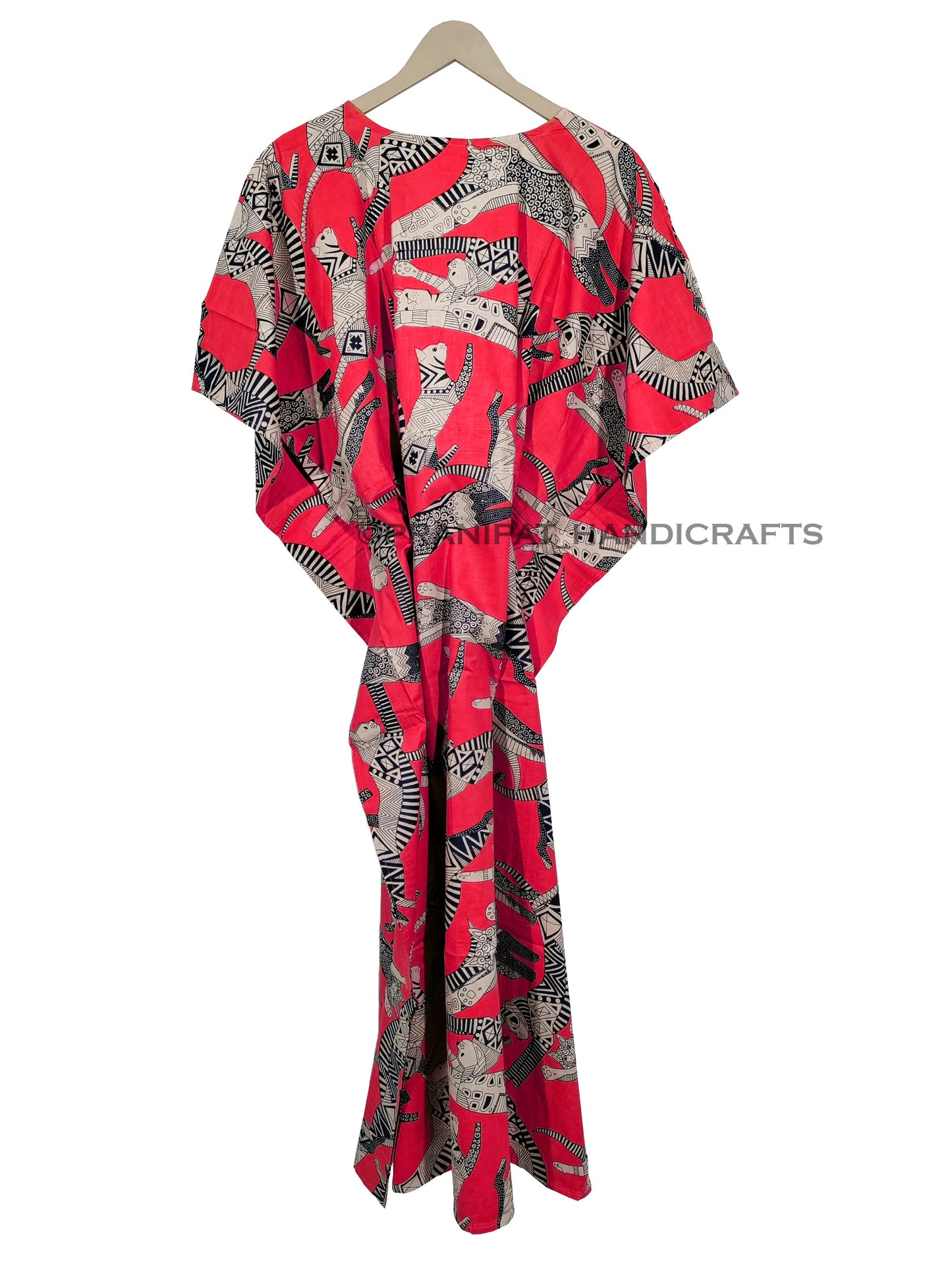 Handicraft Trend Egyptian Cat Print Beach Dress 100% Cotton Maxi cover up Sleepwear Women Hippie Caftan Dress