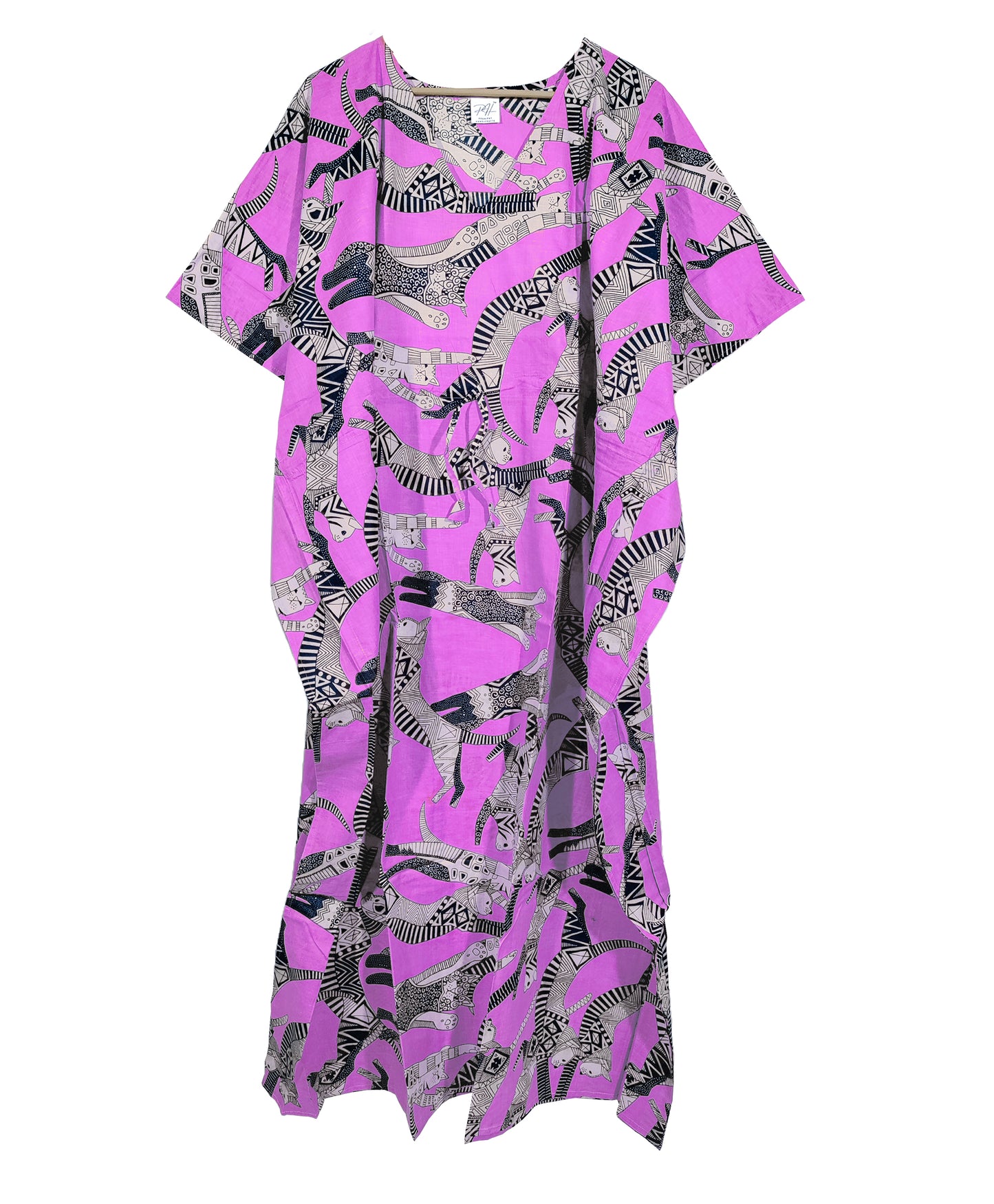 Handicraft Trend Egyptian Cat Print Beach Dress 100% Cotton Maxi cover up Sleepwear Women Hippie Caftan Dress