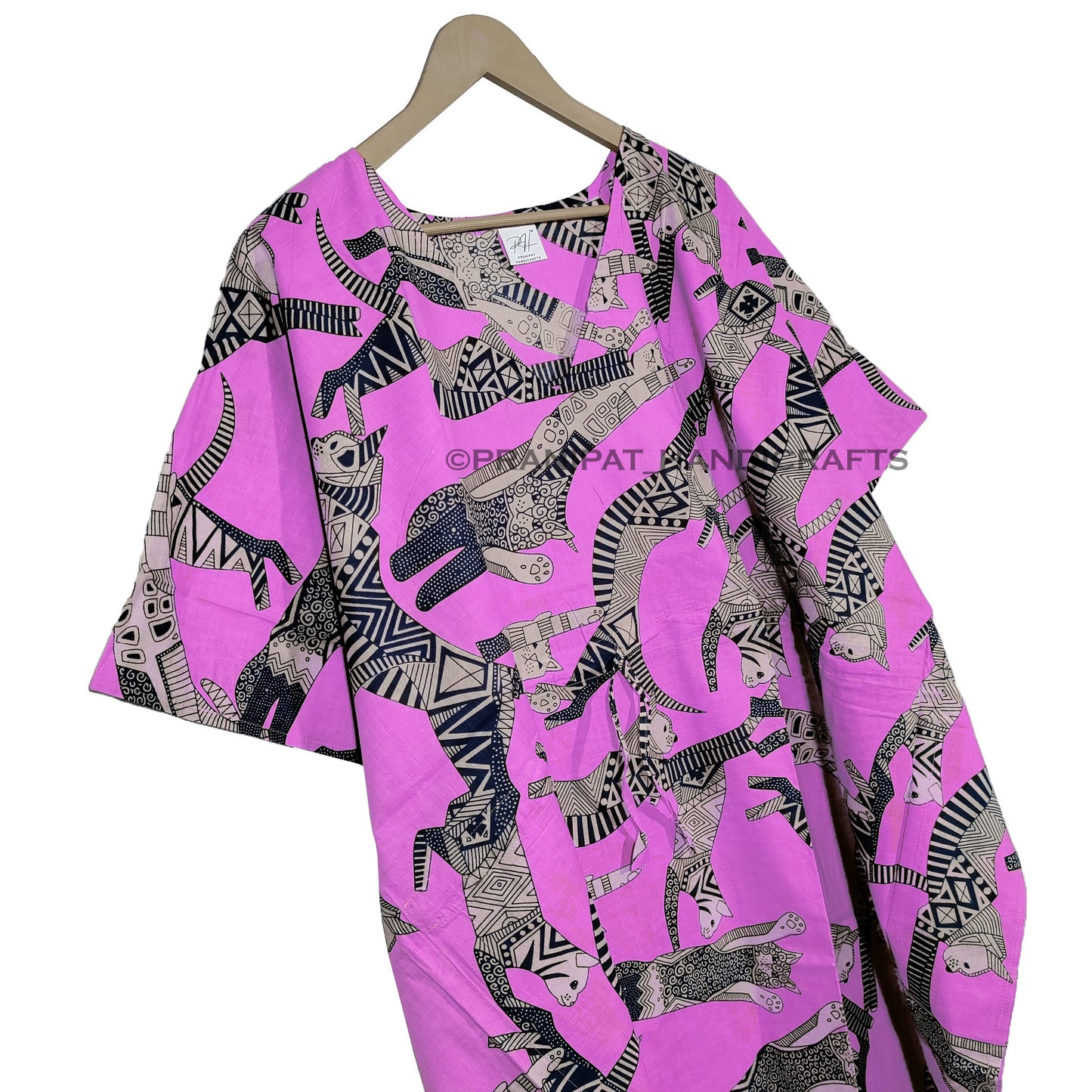 Handicraft Trend Egyptian Cat Print Beach Dress 100% Cotton Maxi cover up Sleepwear Women Hippie Caftan Dress