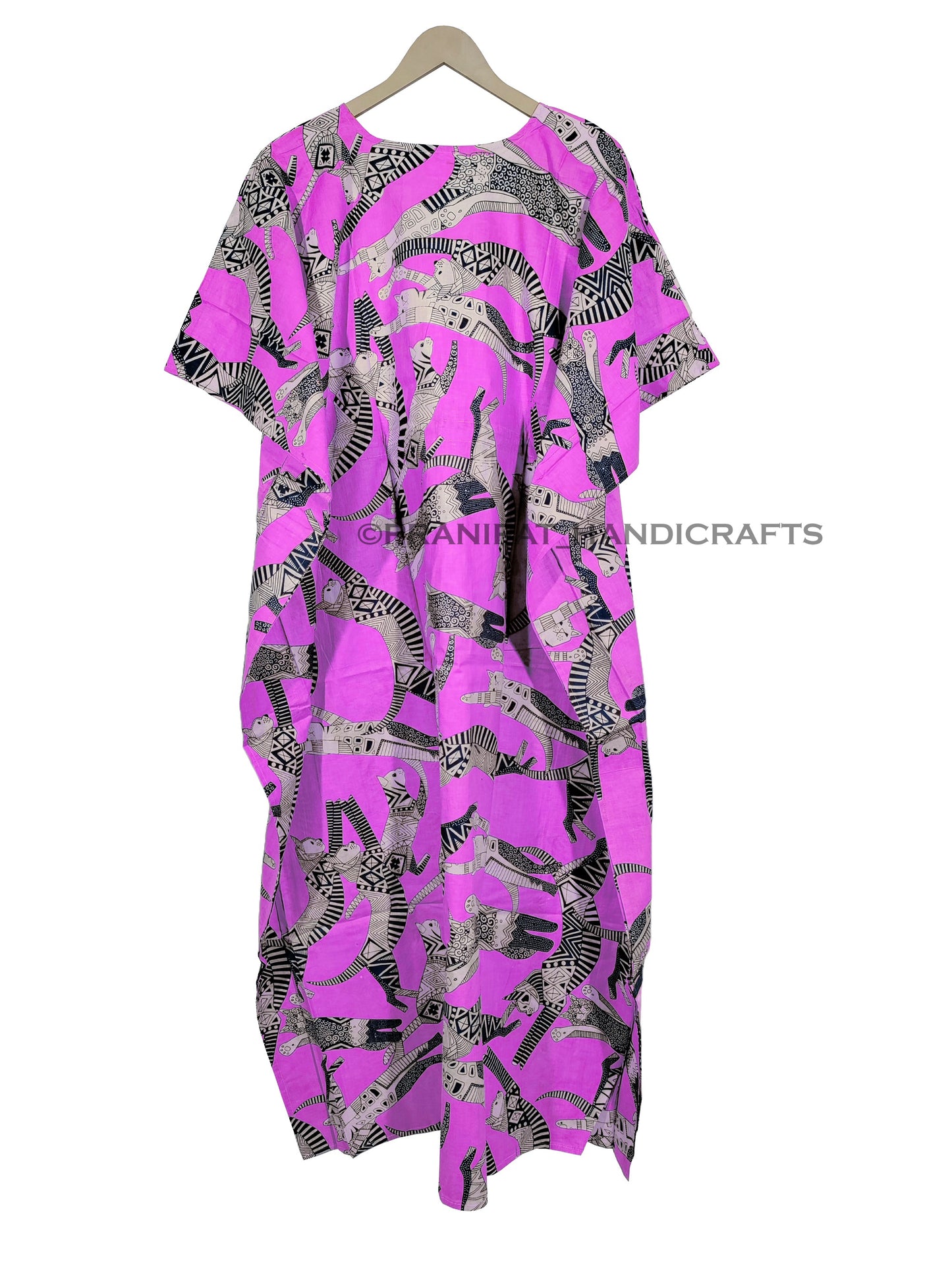Handicraft Trend Egyptian Cat Print Beach Dress 100% Cotton Maxi cover up Sleepwear Women Hippie Caftan Dress