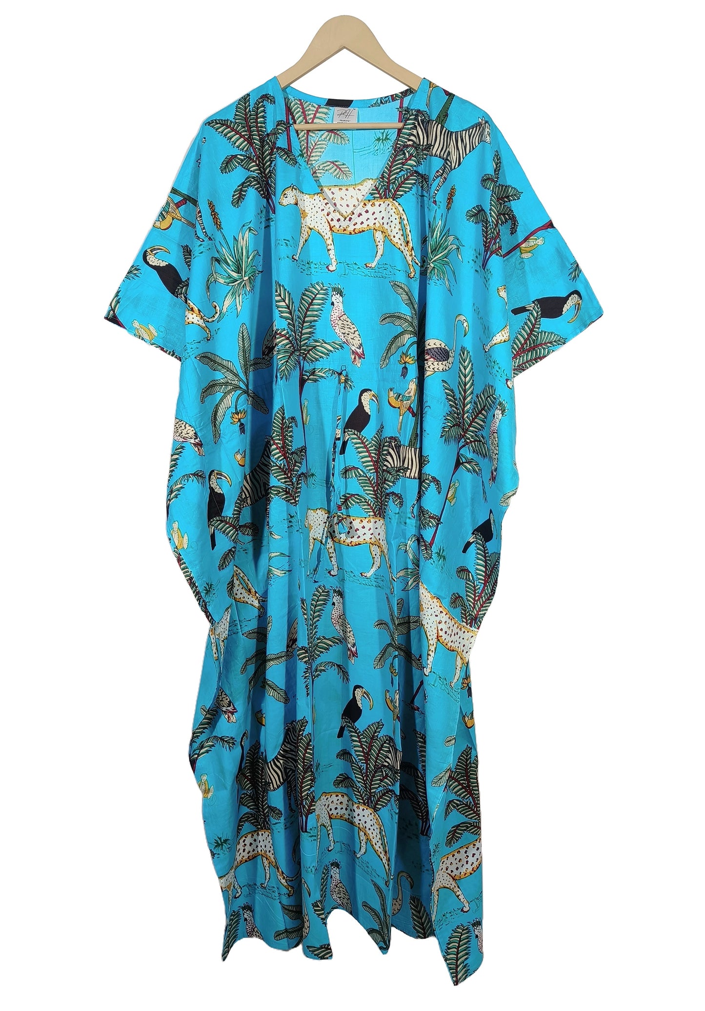 Handicraft Trend Monkey Print Beach Dress 100% Cotton Maxi cover up Sleepwear Women Hippie Caftan Dress