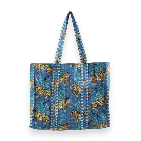 Women Cotton Baagh Tiger Printed Shopping Grocery & Beach Quilted Bag Shoulder Travel Tote Bag Gift for Her