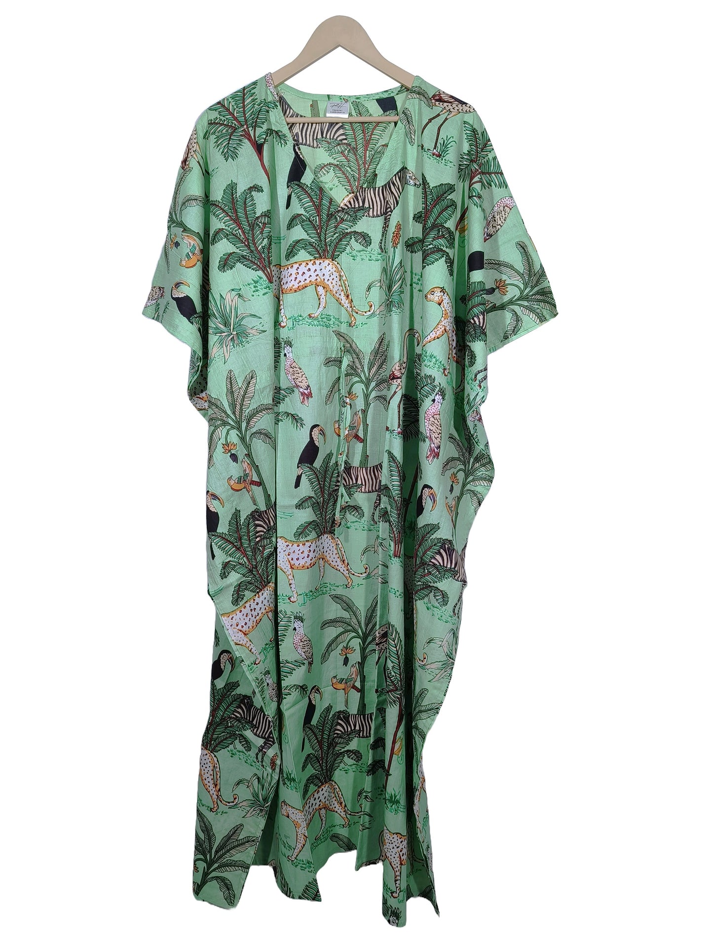 Handicraft Trend Monkey Print Beach Dress 100% Cotton Maxi cover up Sleepwear Women Hippie Caftan Dress