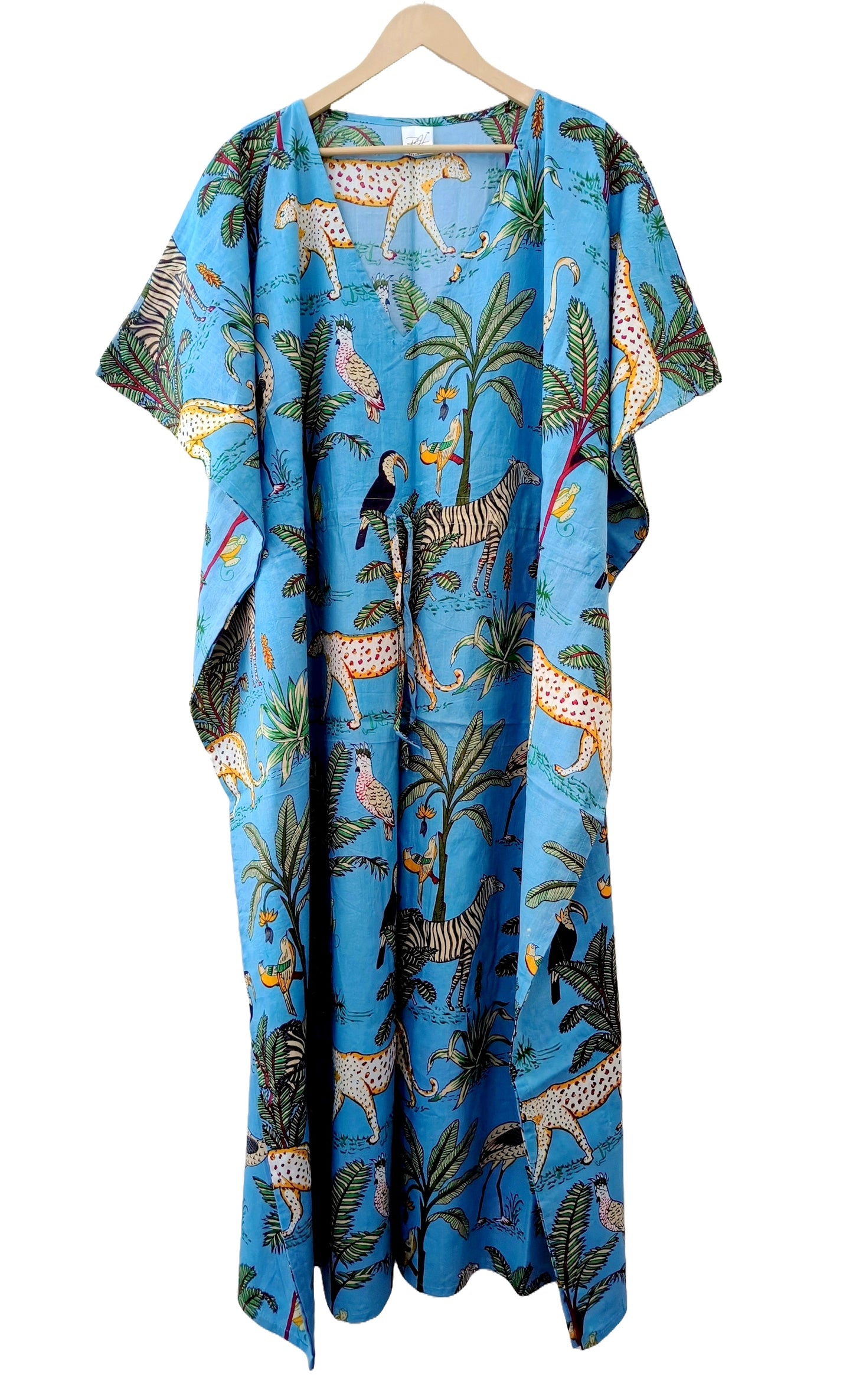 Handicraft Trend Monkey Print Beach Dress 100% Cotton Maxi cover up Sleepwear Women Hippie Caftan Dress