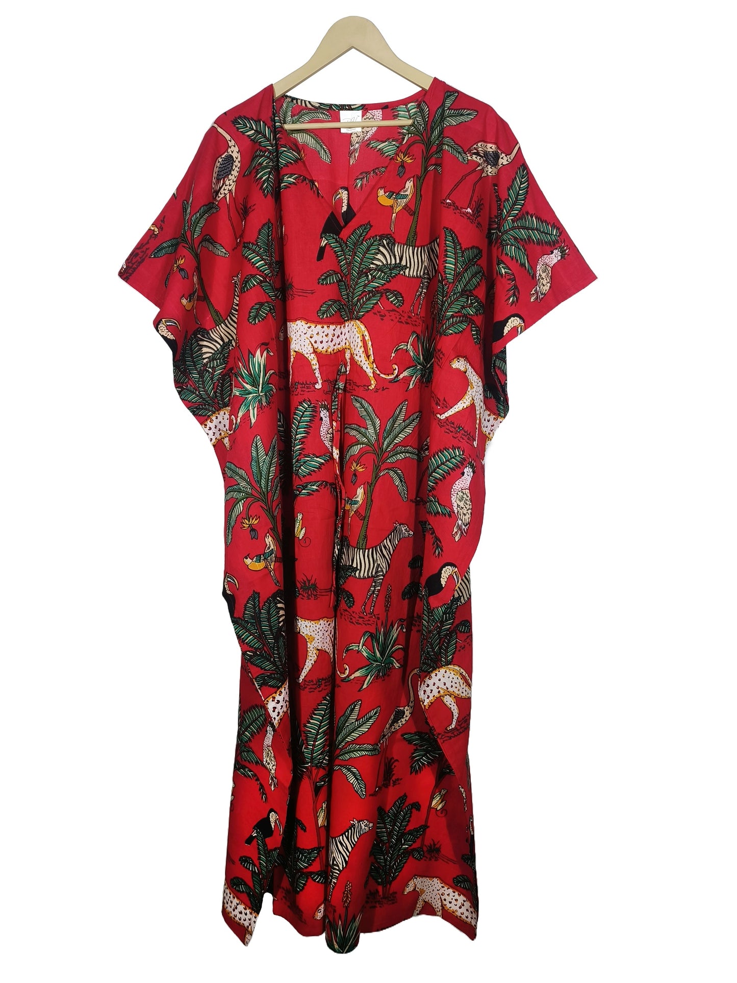 Handicraft Trend Monkey Print Beach Dress 100% Cotton Maxi cover up Sleepwear Women Hippie Caftan Dress
