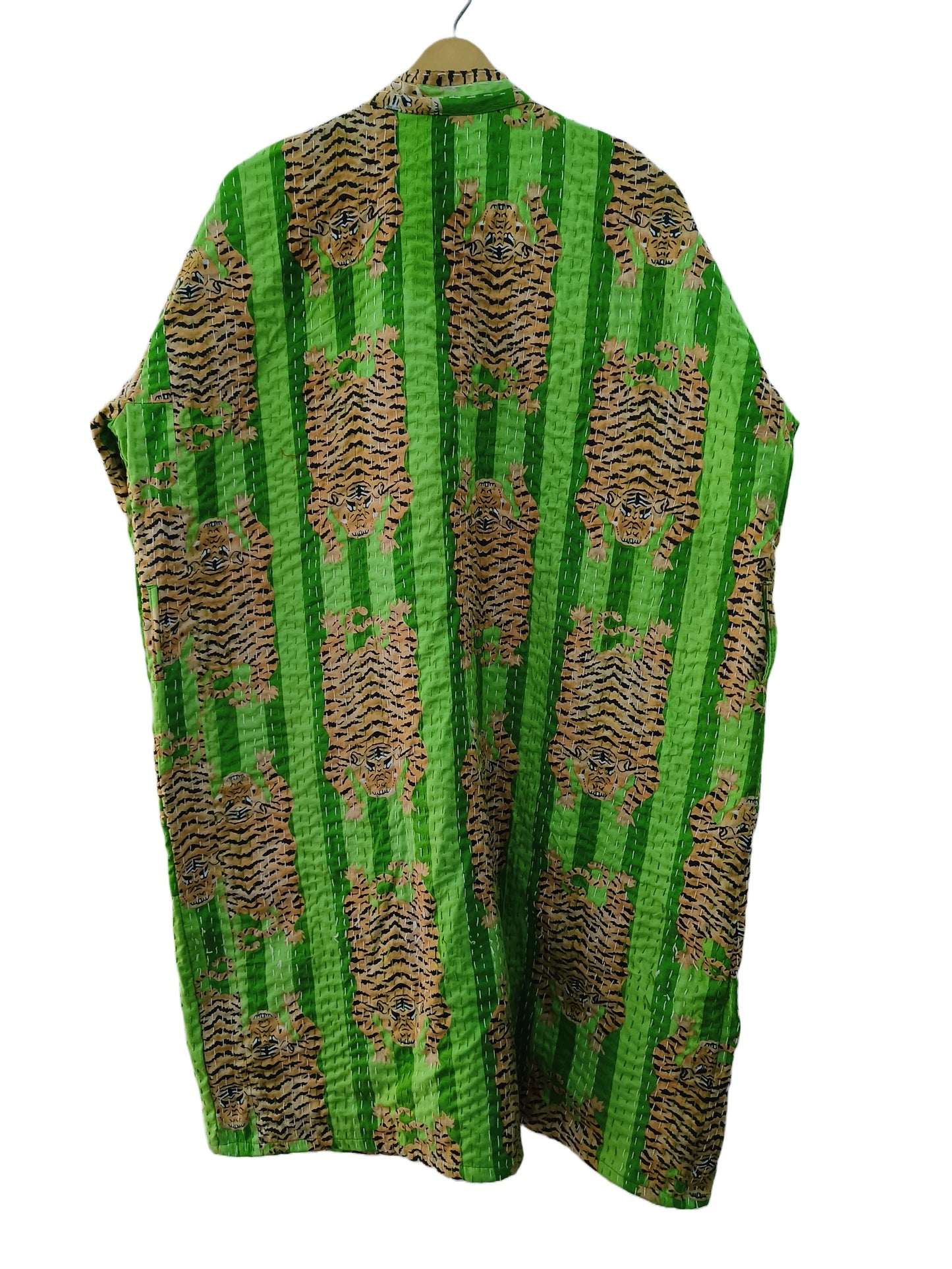 Women Tibetan Tiger Print Cotton Front Open Lightweight Hippie Kantha Kimono Jacket