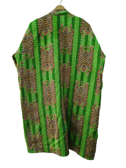 Women Tibetan Tiger Print Cotton Front Open Lightweight Hippie Kantha Kimono Jacket