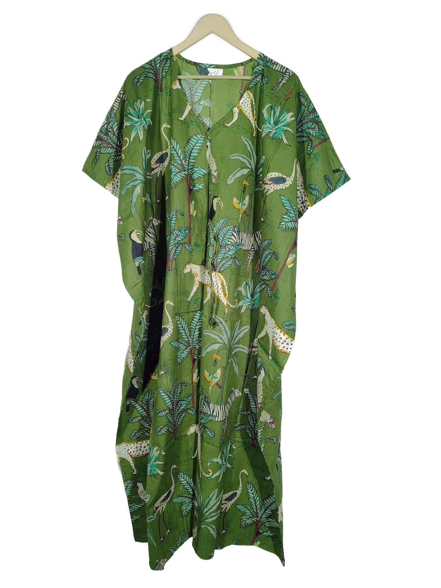 Handicraft Trend Monkey Print Beach Dress 100% Cotton Maxi cover up Sleepwear Women Hippie Caftan Dress