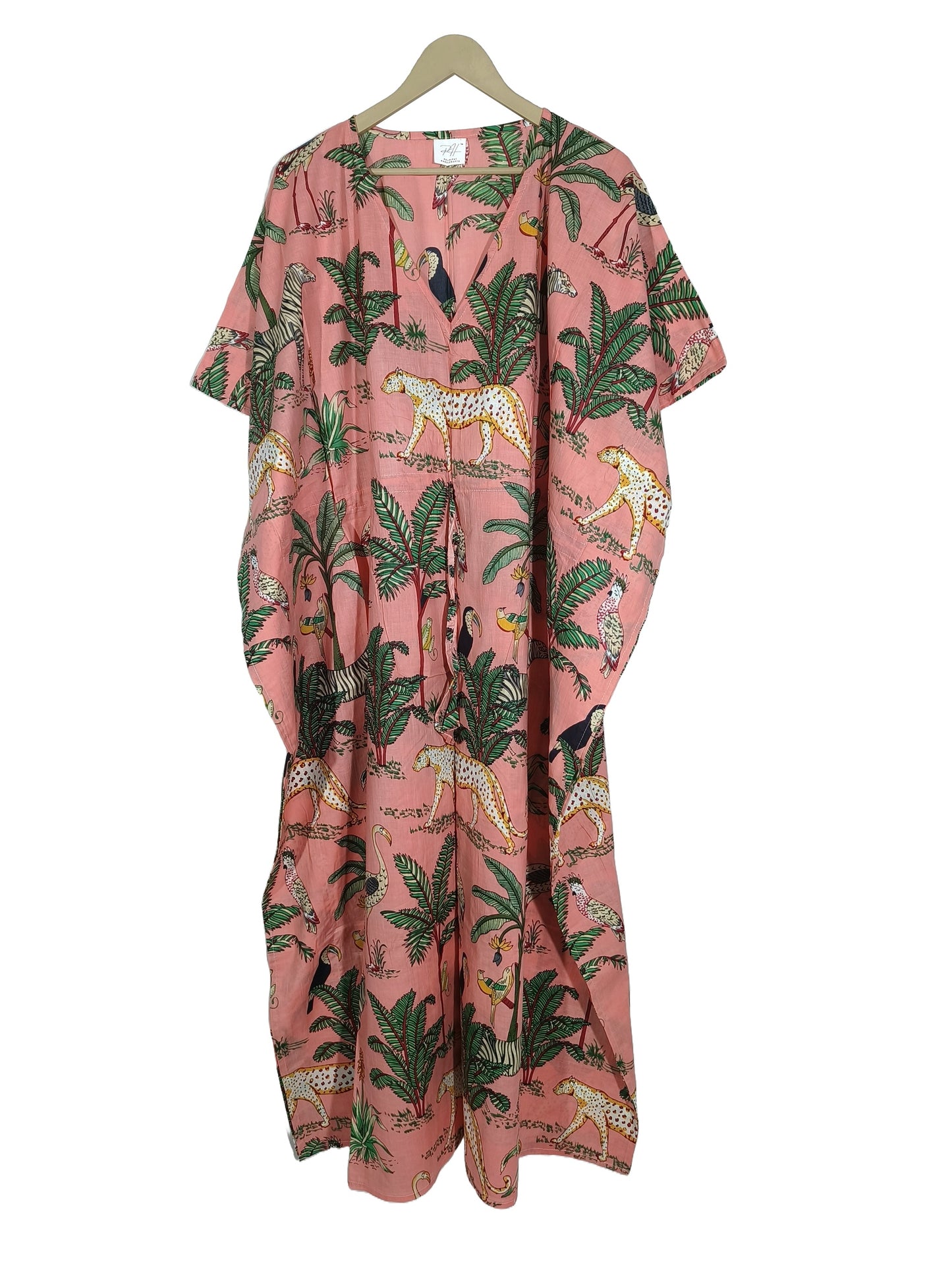Handicraft Trend Monkey Print Beach Dress 100% Cotton Maxi cover up Sleepwear Women Hippie Caftan Dress