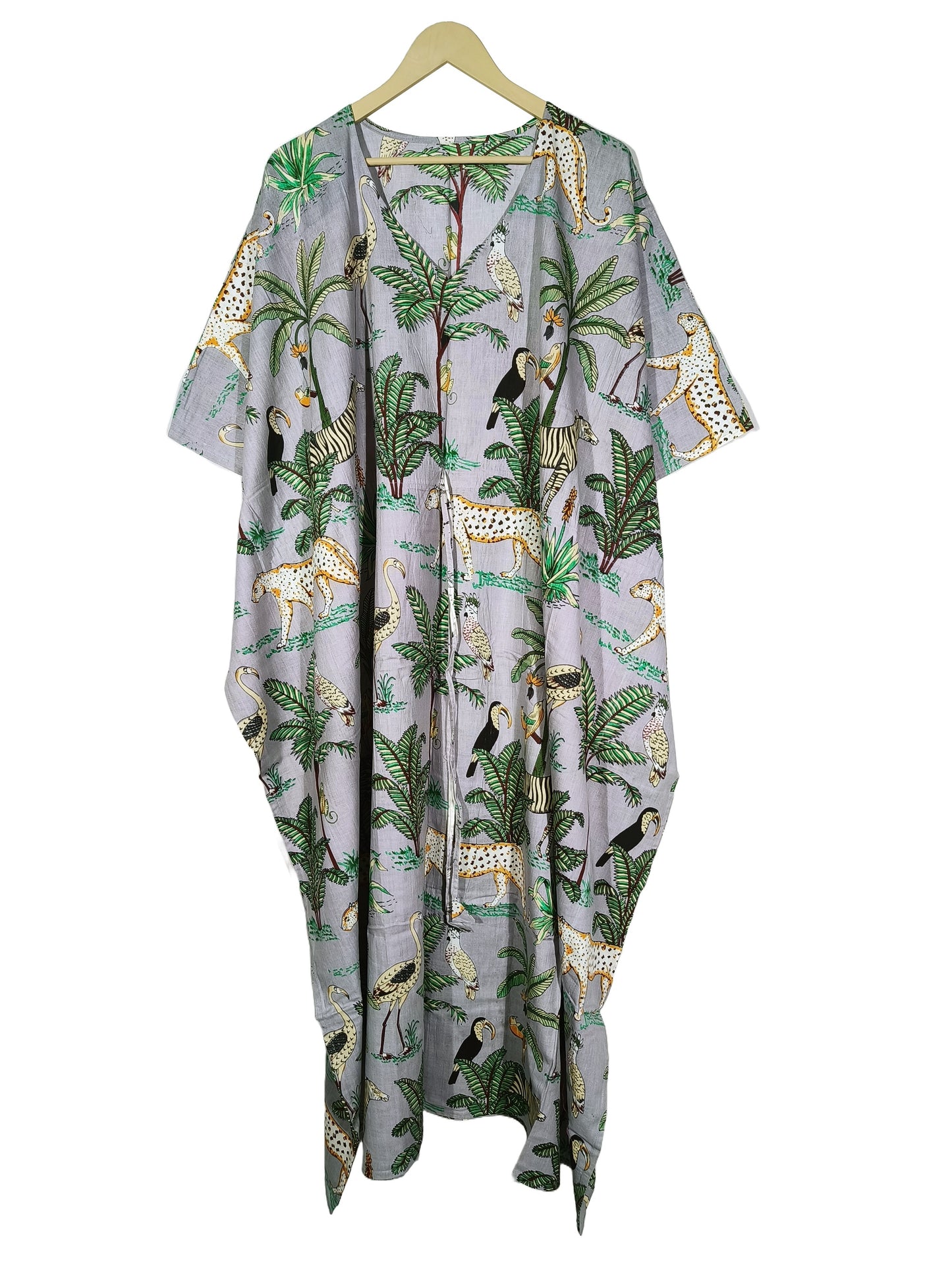 Handicraft Trend Monkey Print Beach Dress 100% Cotton Maxi cover up Sleepwear Women Hippie Caftan Dress