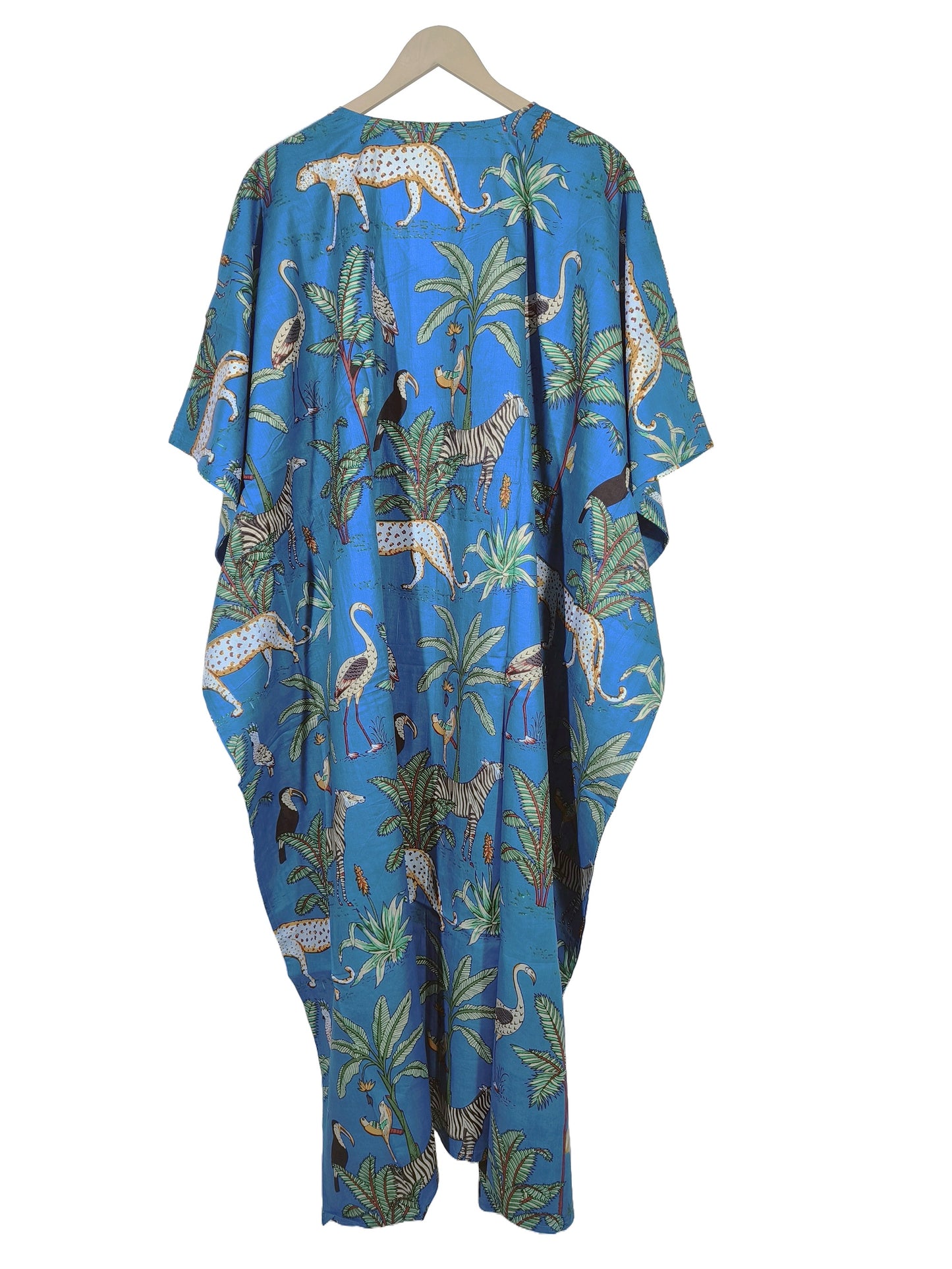 Indian Animal Print 100% Cotton Blue Maxi Lightweight Sleepwear Caftan Dress