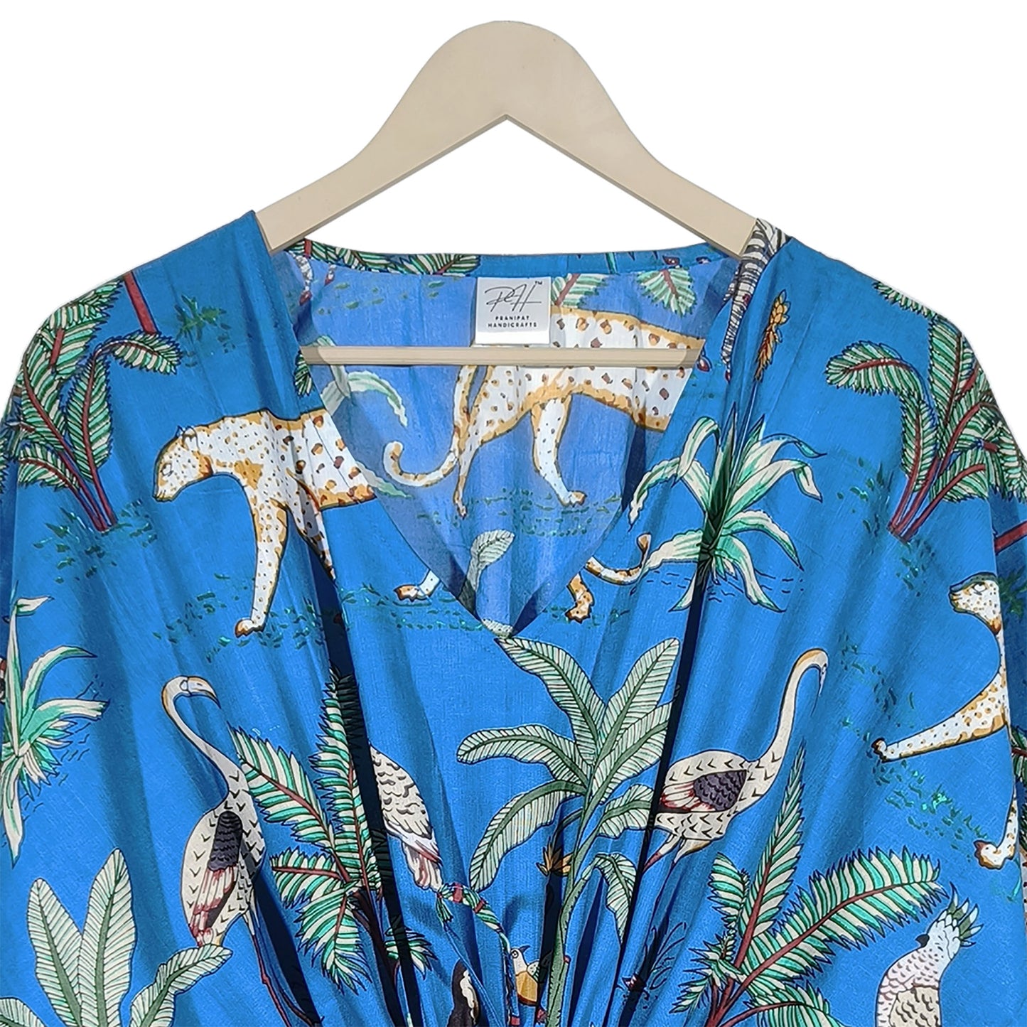 Indian Animal Print 100% Cotton Blue Maxi Lightweight Sleepwear Caftan Dress