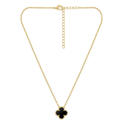 Women Black Floral Charm Jewelry Clover Pendant Gold Chain Necklace