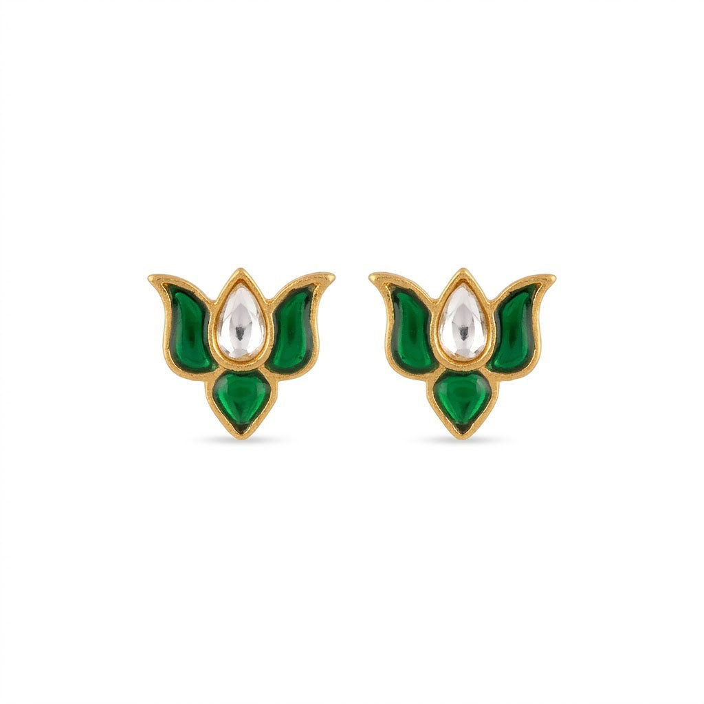 Elegent Women Ethnic Gold Plated Kundan Lotus Neklace Set with Matcing Earrings