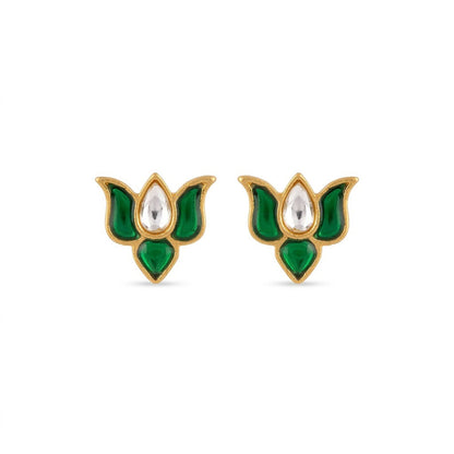 Elegent Women Ethnic Gold Plated Kundan Lotus Neklace Set with Matcing Earrings