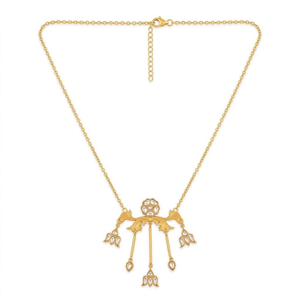 Antique Gold Plated Floral Kundan Necklace Set Elegant Bridal Jewelry Gift for Her