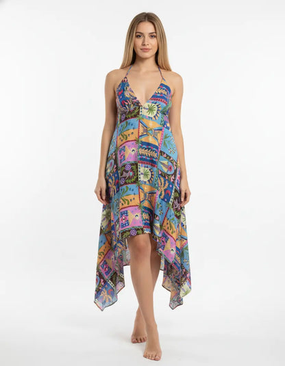 Indian Cotton Abstract Patchwork Print Maxi beach Dress Cover up Summer Party Wear Dress Handicraft Trend