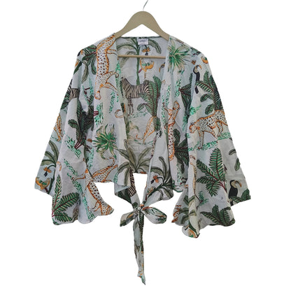 Indian Jungle Ethnic Cotton 70' Retro Bell Sleeves Black Women Beach Crop Top - Handicraft Trend