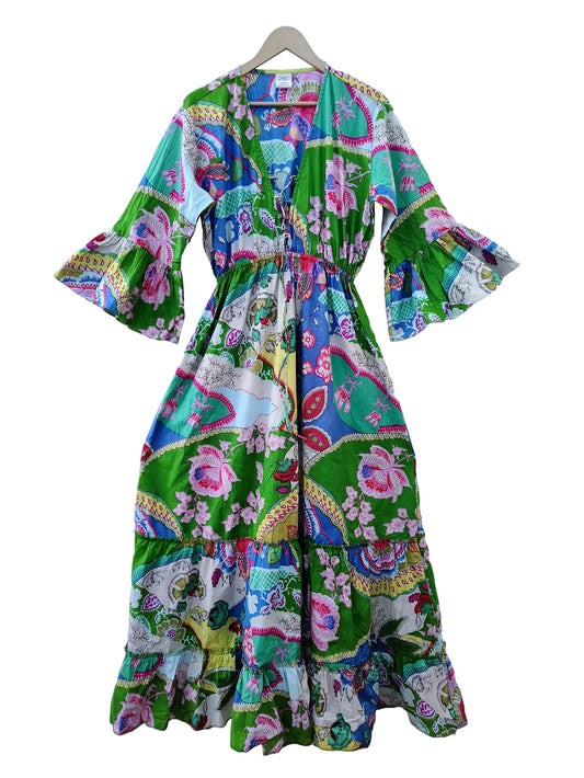 Indian Cotton Israel Print Maxi beach Cover up Summer Hippie Party Wear Dress