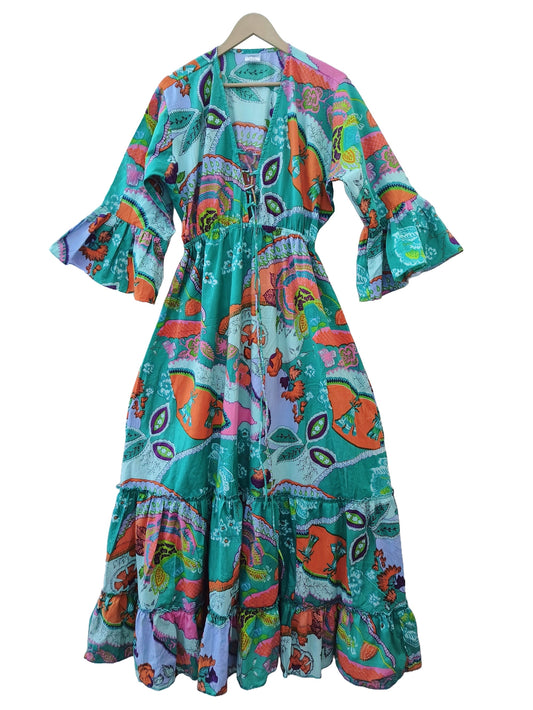 Indian Cotton Israel Print Maxi beach Cover up Hippie Summer Party Wear Dress
