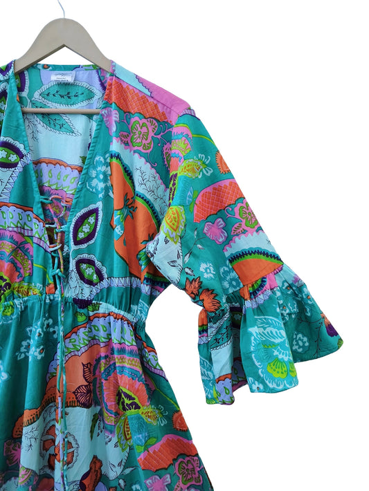 Indian Cotton Israel Print Maxi beach Cover up Hippie Summer Party Wear Dress