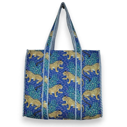 Women Cotton Baagh Tiger Printed Shopping Grocery & Beach Quilted Bag Shoulder Travel Tote Bag Gift for Her - Handicraft Trend