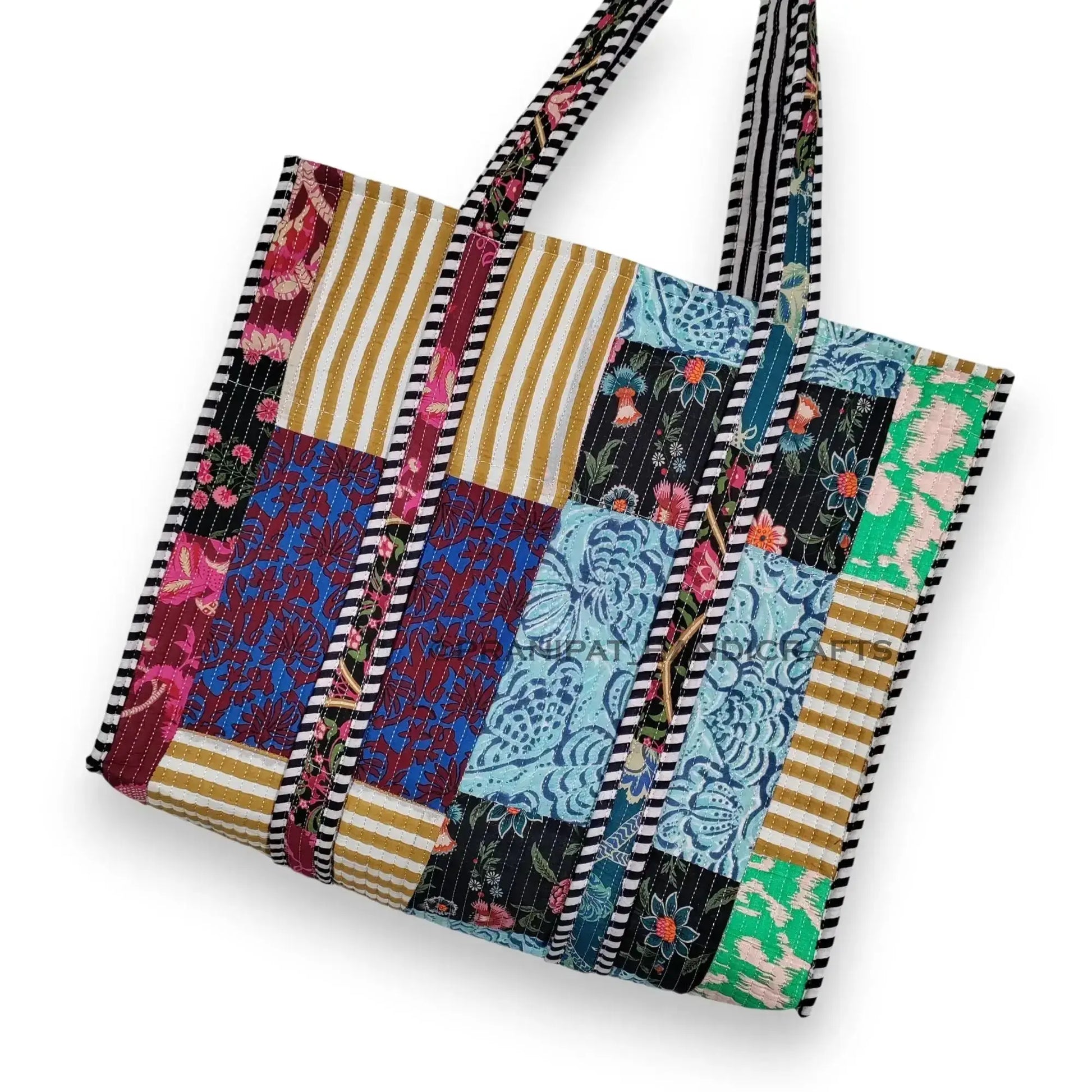Women Cotton Quilted Bag Shoulder Beach Travel Tote Bag - Handicraft Trend