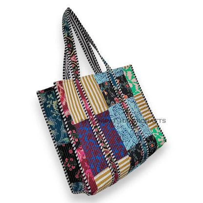 Women Cotton Quilted Bag Shoulder Beach Travel Tote Bag - Handicraft Trend