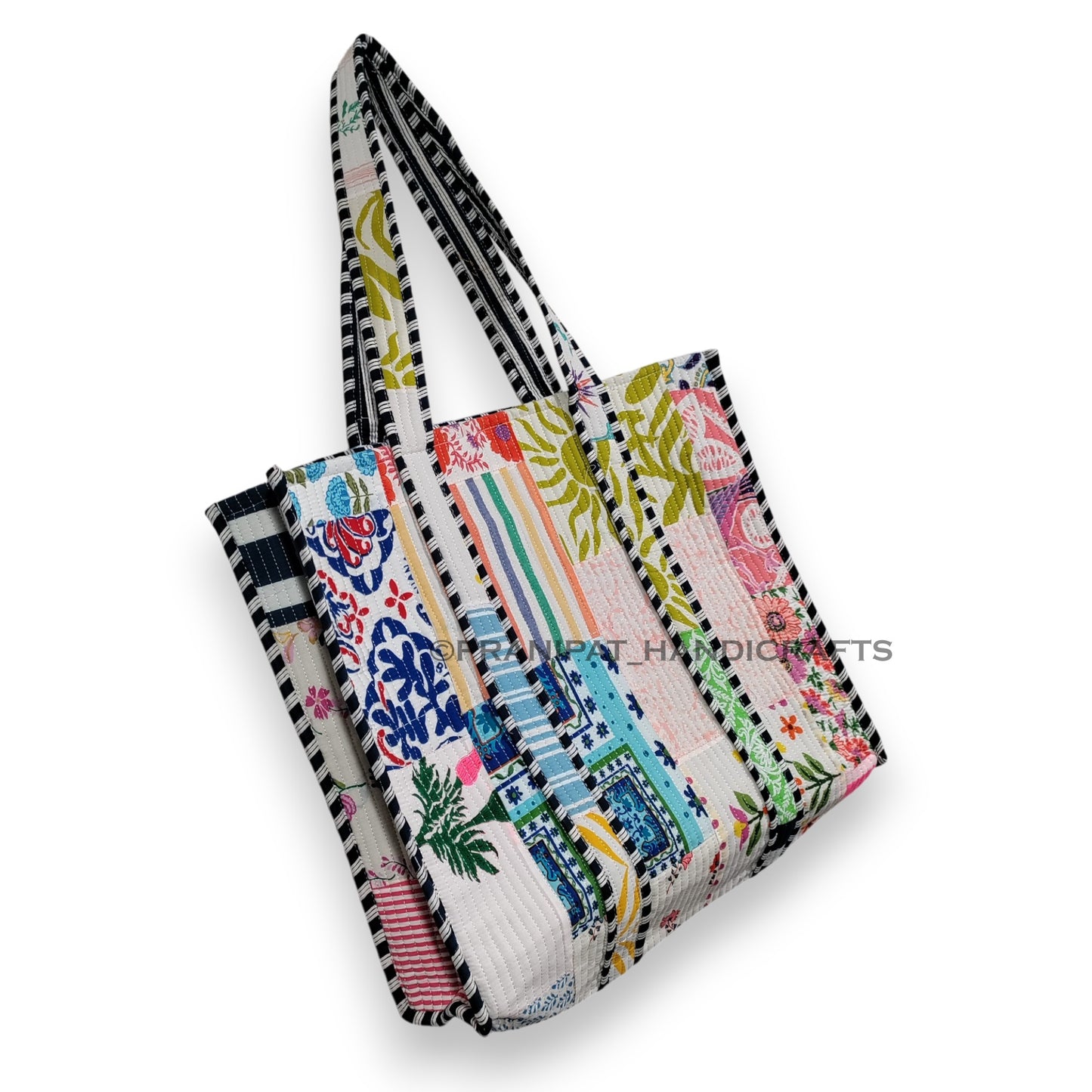 Women Cotton White Multi Beach Quilted Bag Shoulder Travel Tote Bag