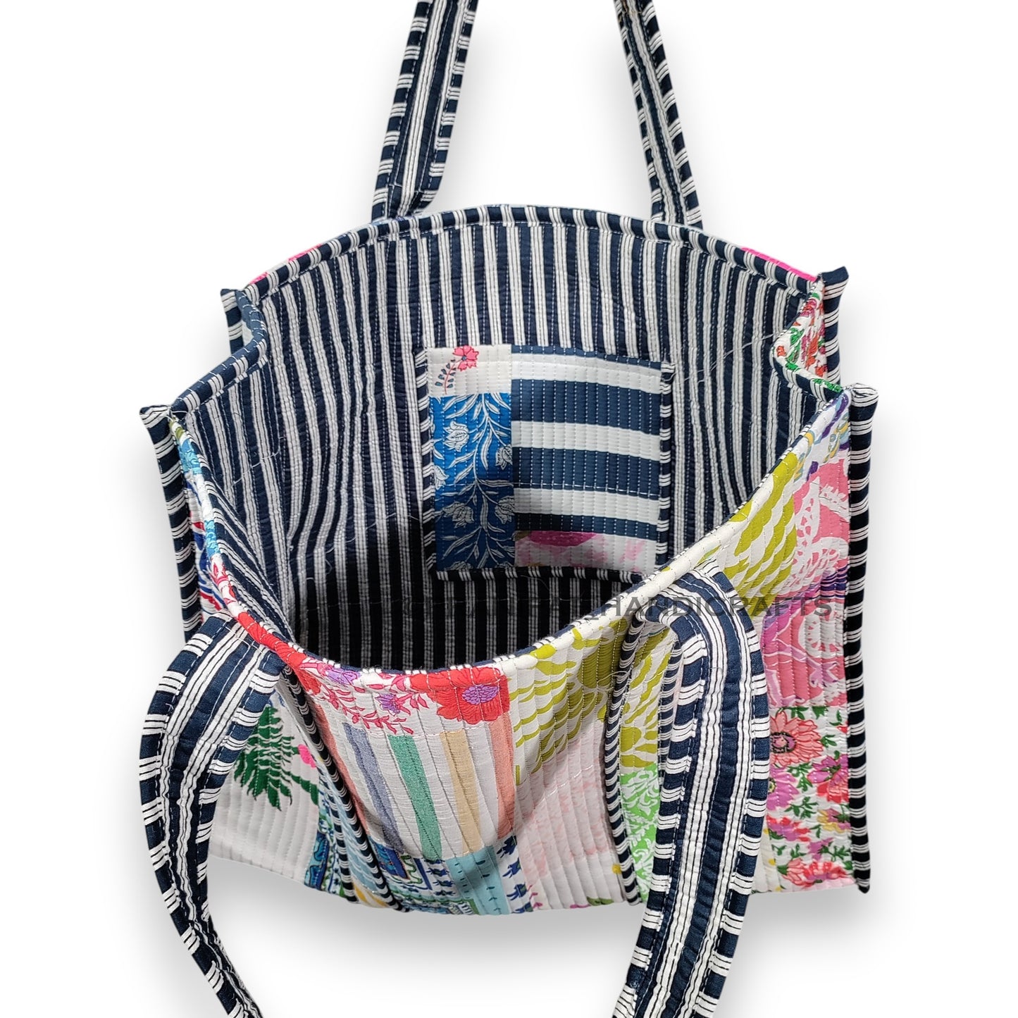 Women Cotton White Multi Beach Quilted Bag Shoulder Travel Tote Bag