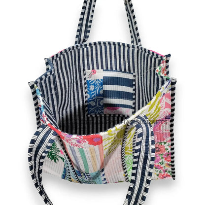 Women Cotton White Multi Beach Quilted Bag Shoulder Travel Tote Bag - Handicraft Trend